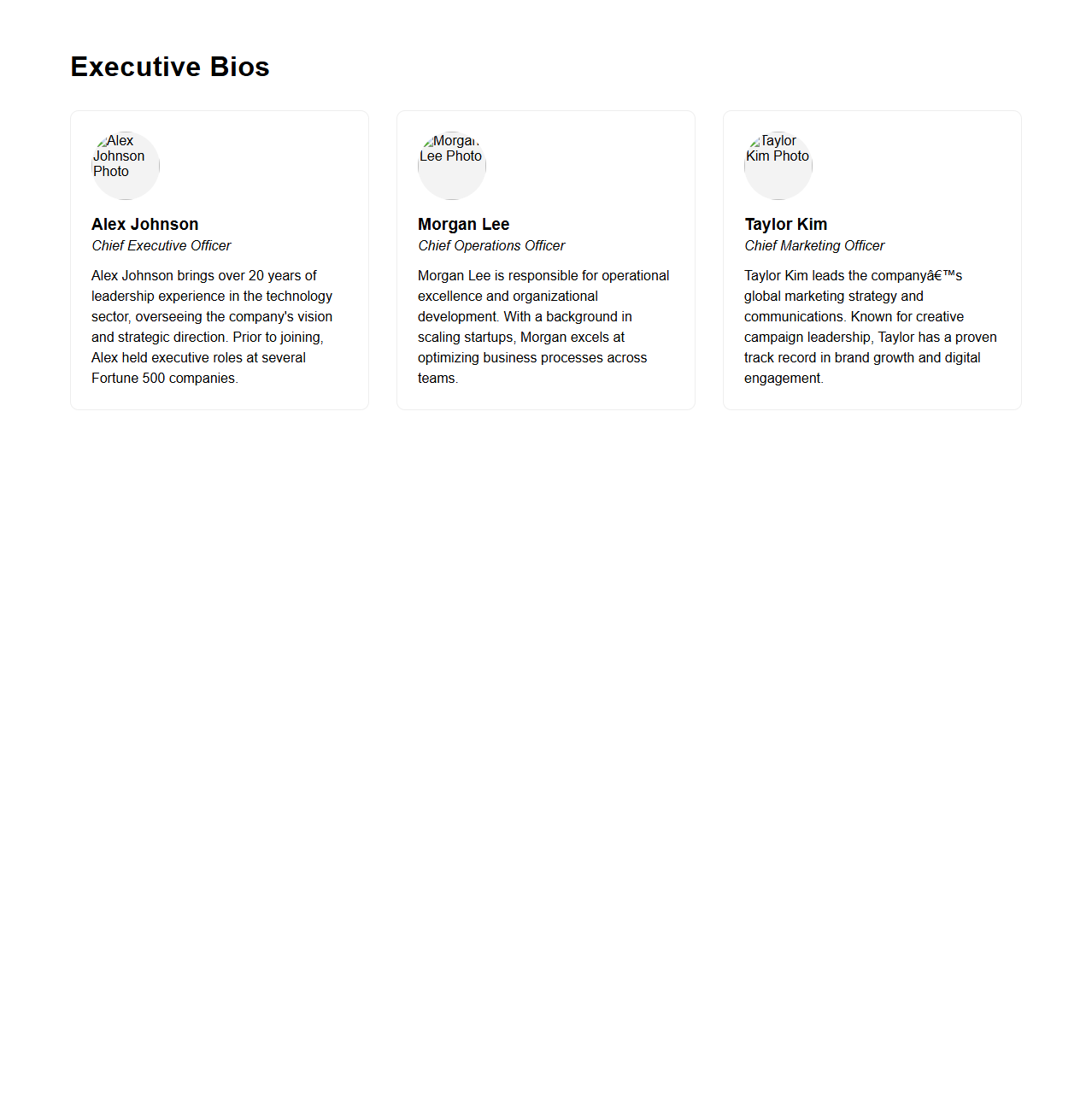 Executive Bios Section for PR Media Kit