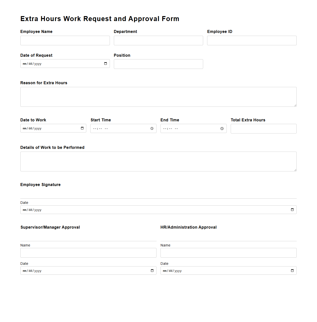 Extra Hours Work Request and Approval Form