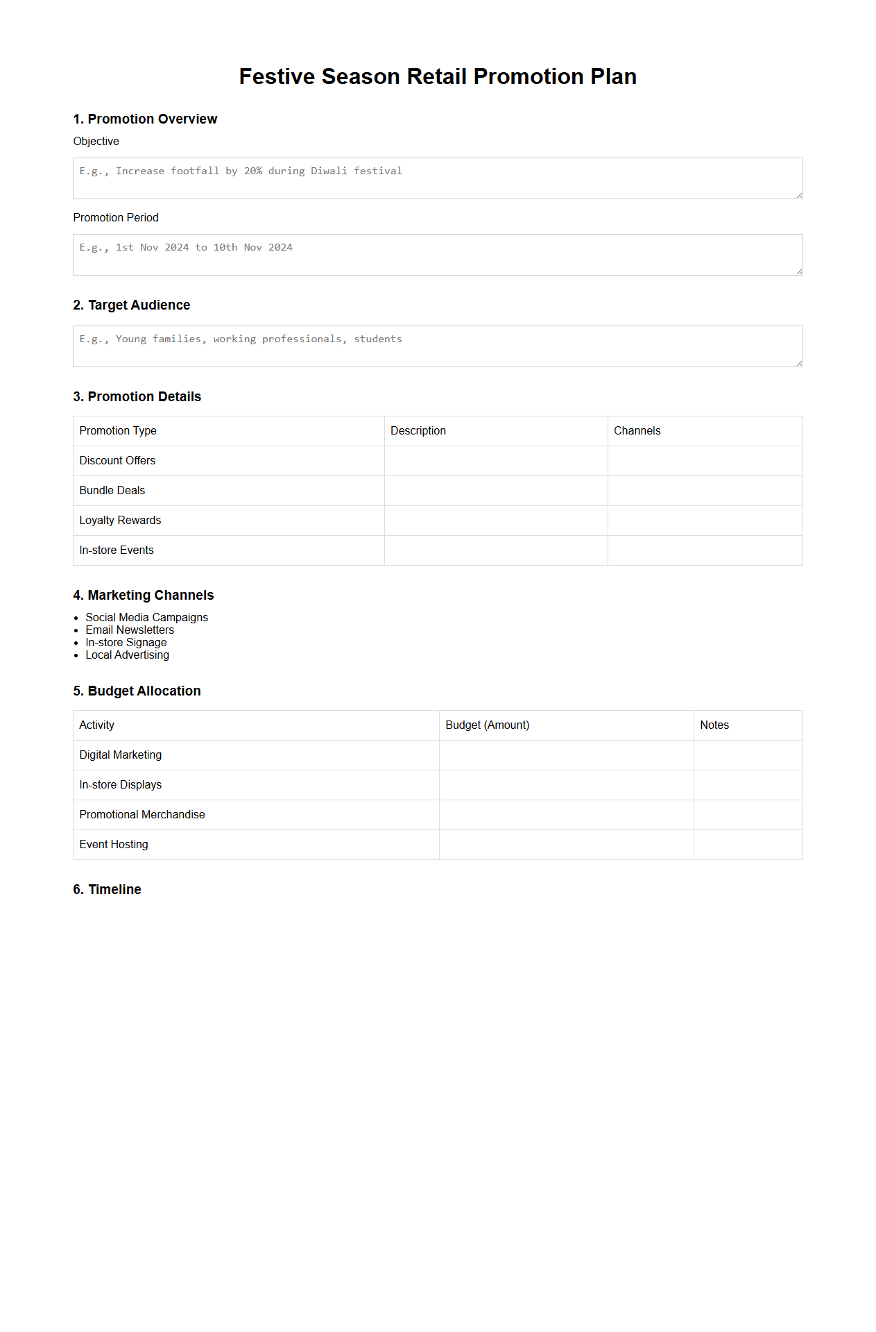 Festive Season Retail Promotion Plan Format