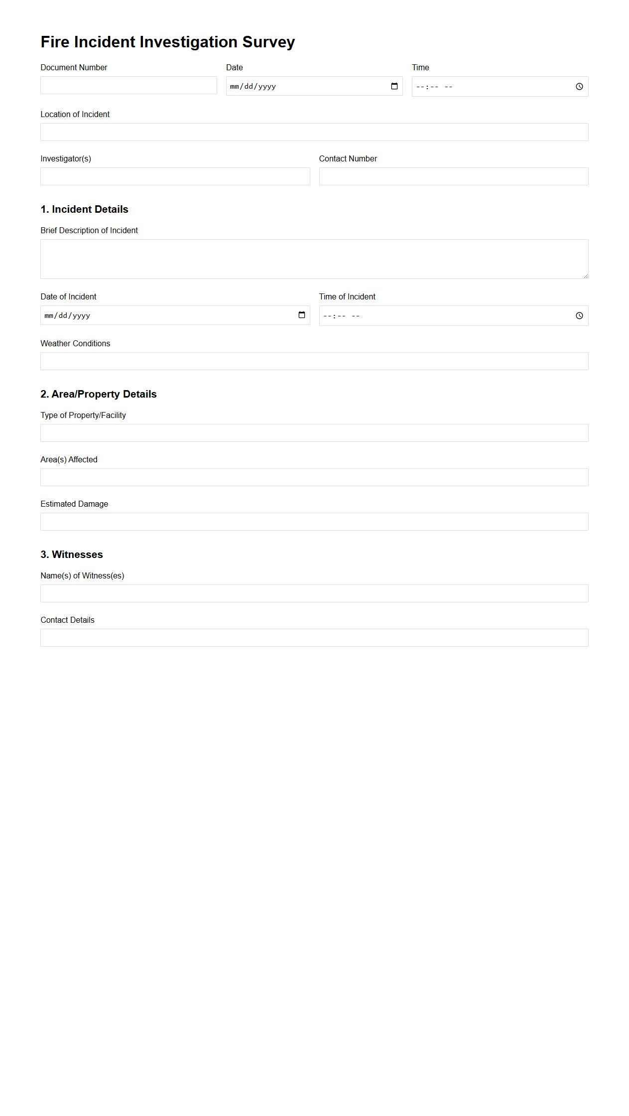 Fire Incident Investigation Survey Document Example