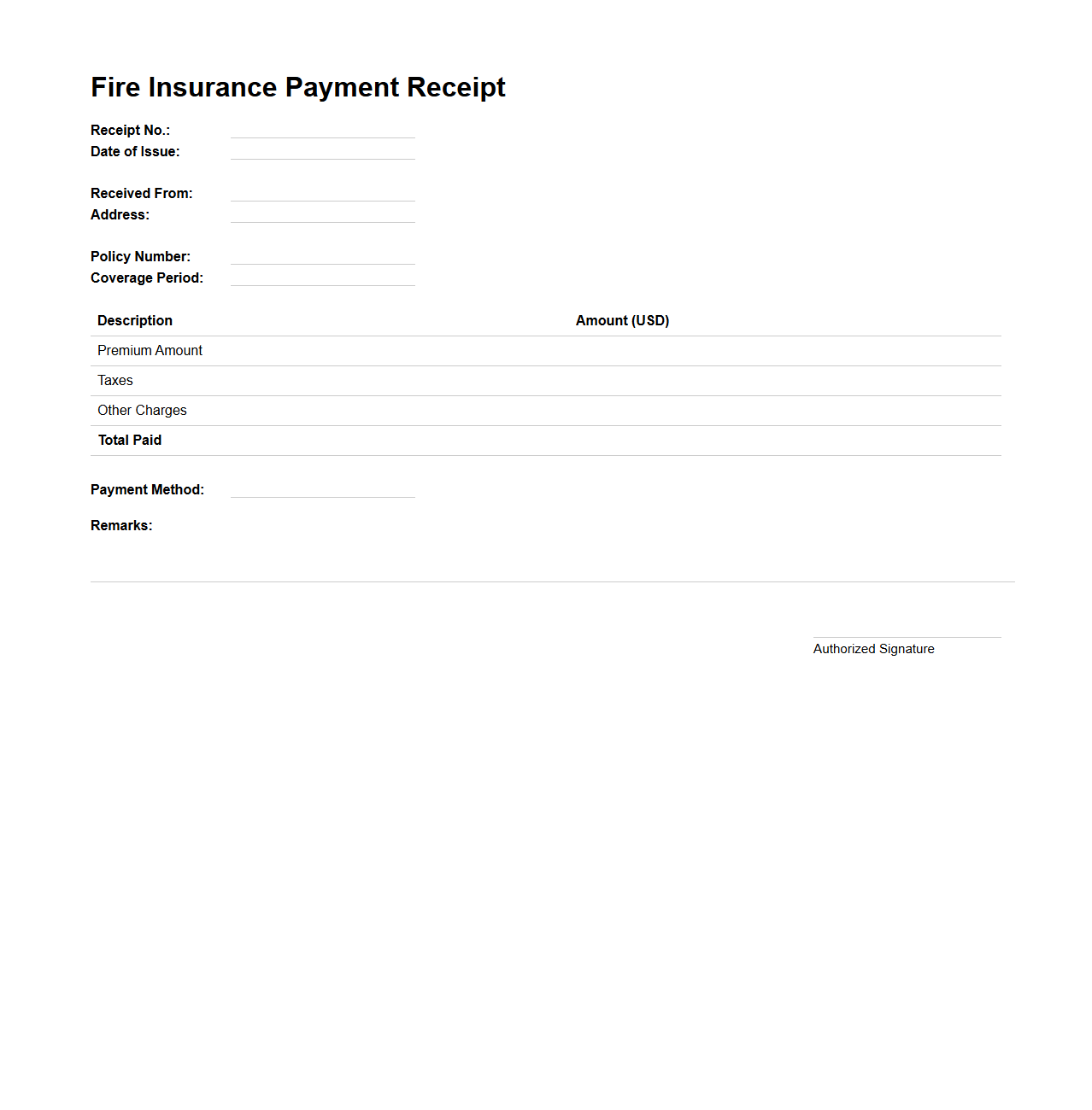 Fire Insurance Payment Receipt Template