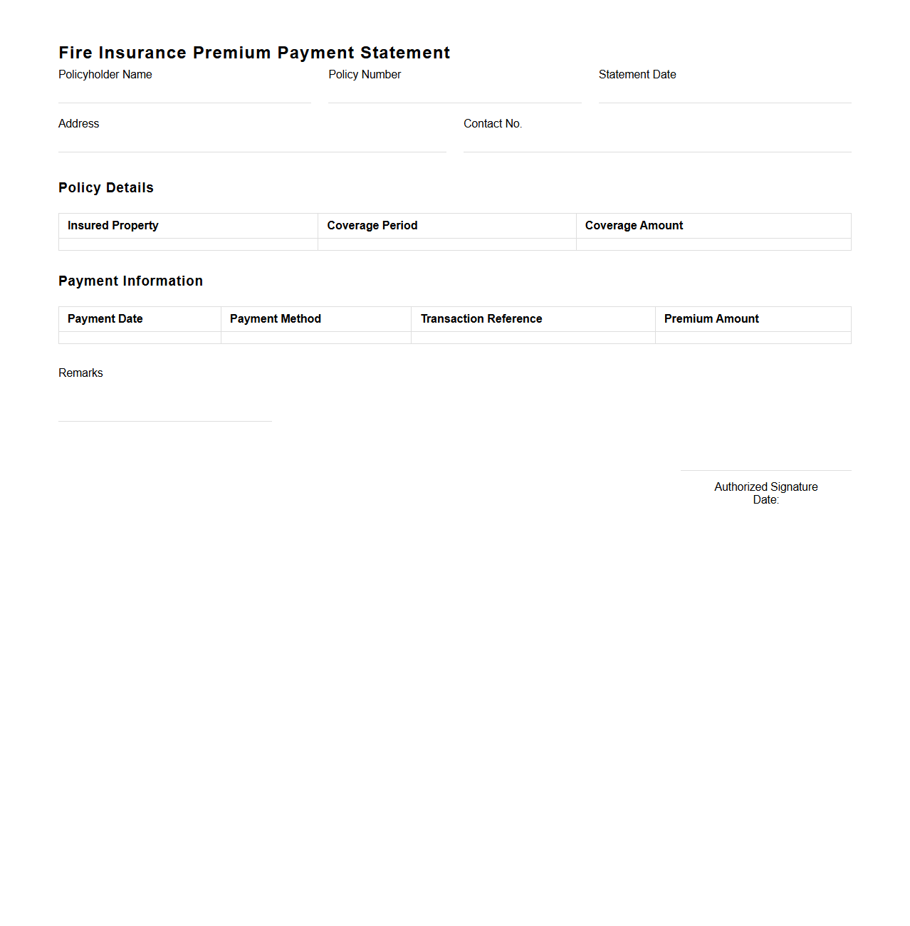Fire Insurance Premium Payment Statement