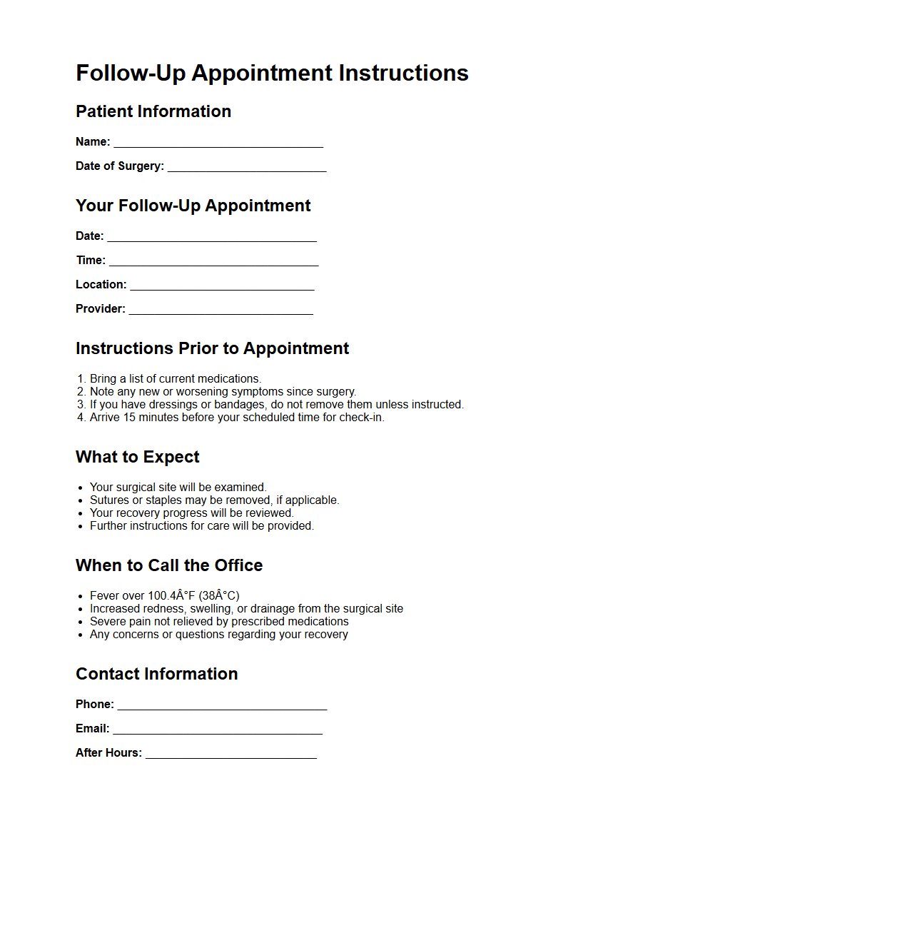 Follow-Up Appointment Instructions for Surgery Patients