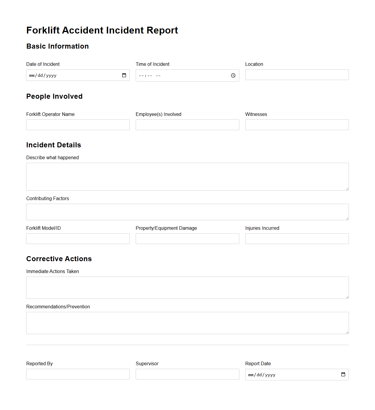 Forklift Accident Incident Report