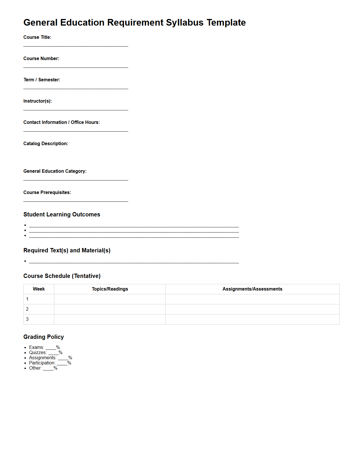 General Education Requirement Syllabus Template