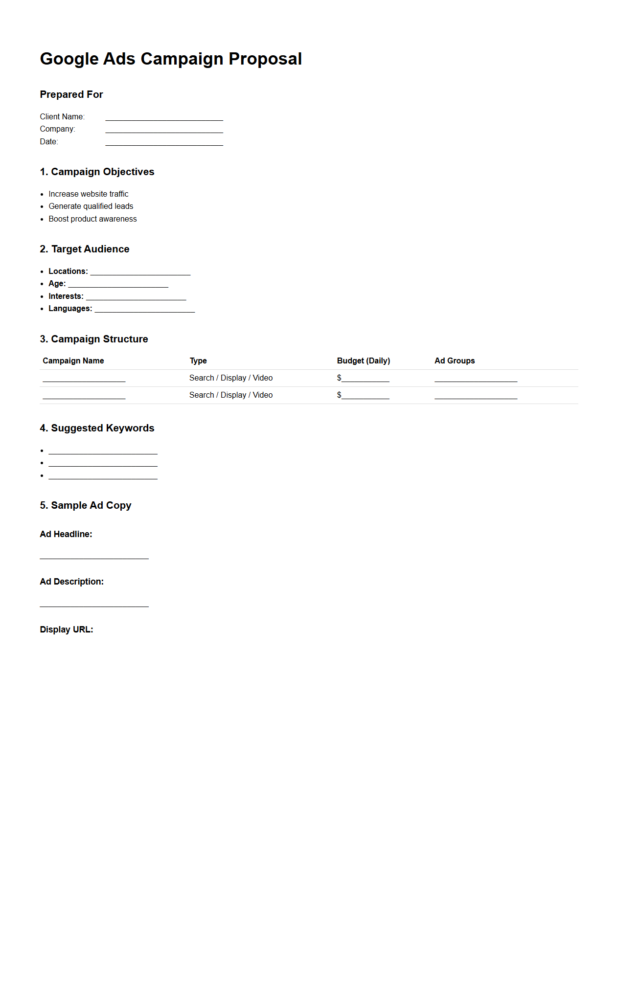 Google Ads Campaign Proposal Document Example