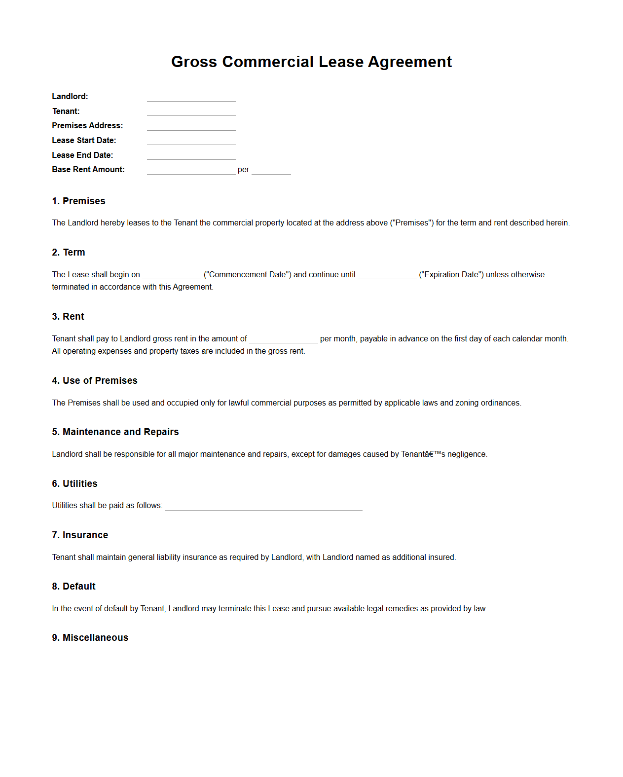 Gross Commercial Lease Document