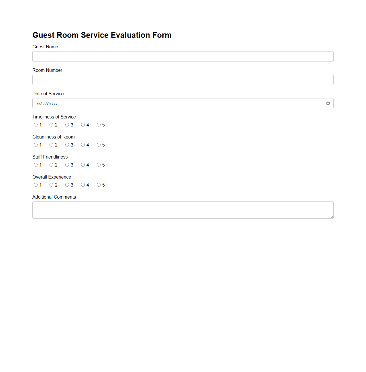 Guest Room Service Evaluation Form