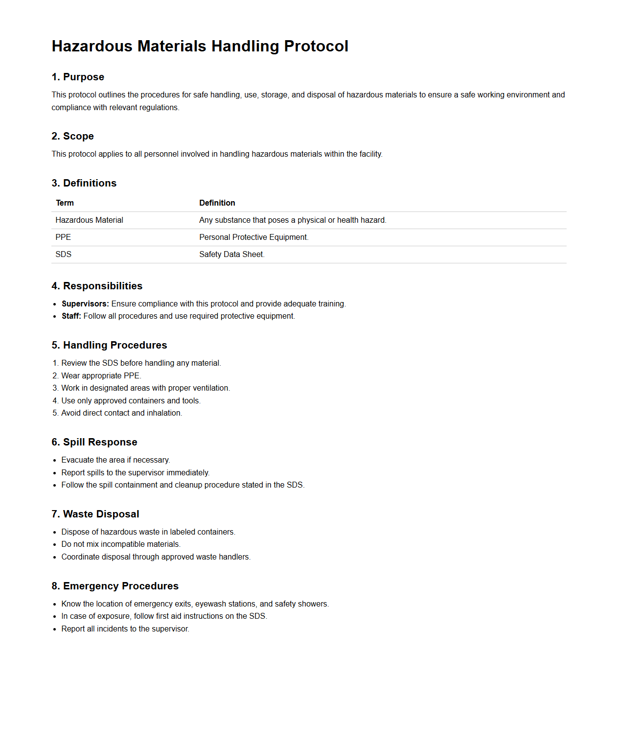 Hazardous Materials Handling Protocol