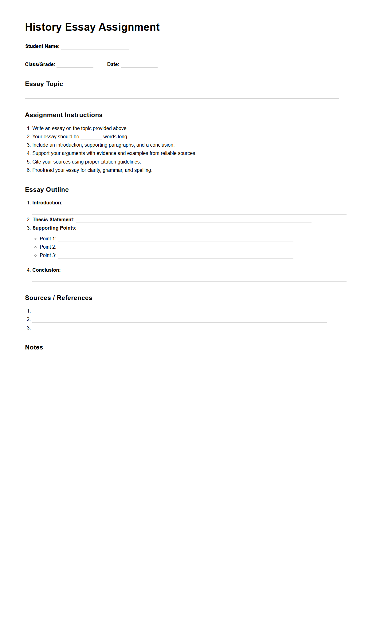 History Essay Assignment Document for Middle and High School