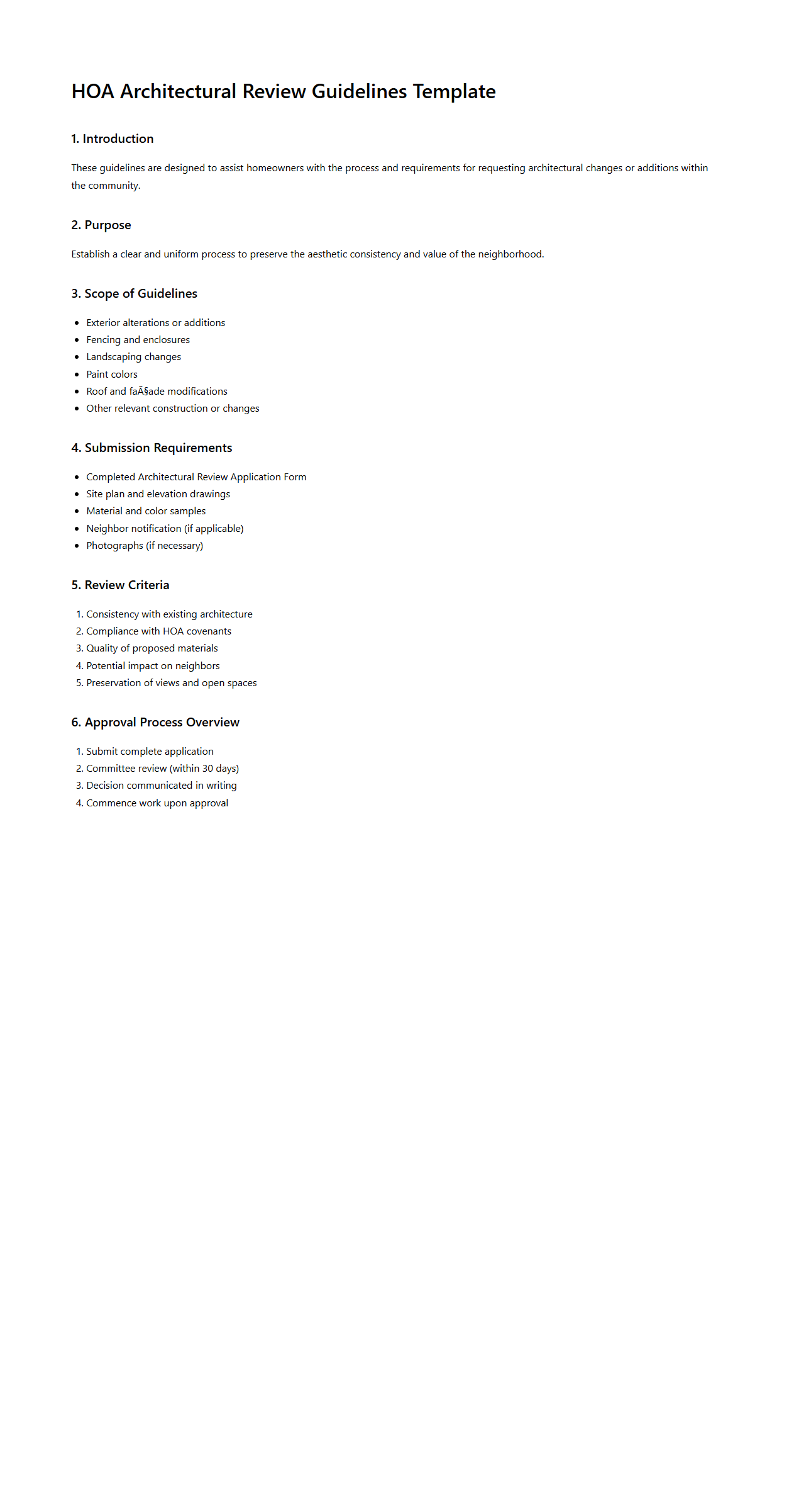 HOA Architectural Review Guidelines Template