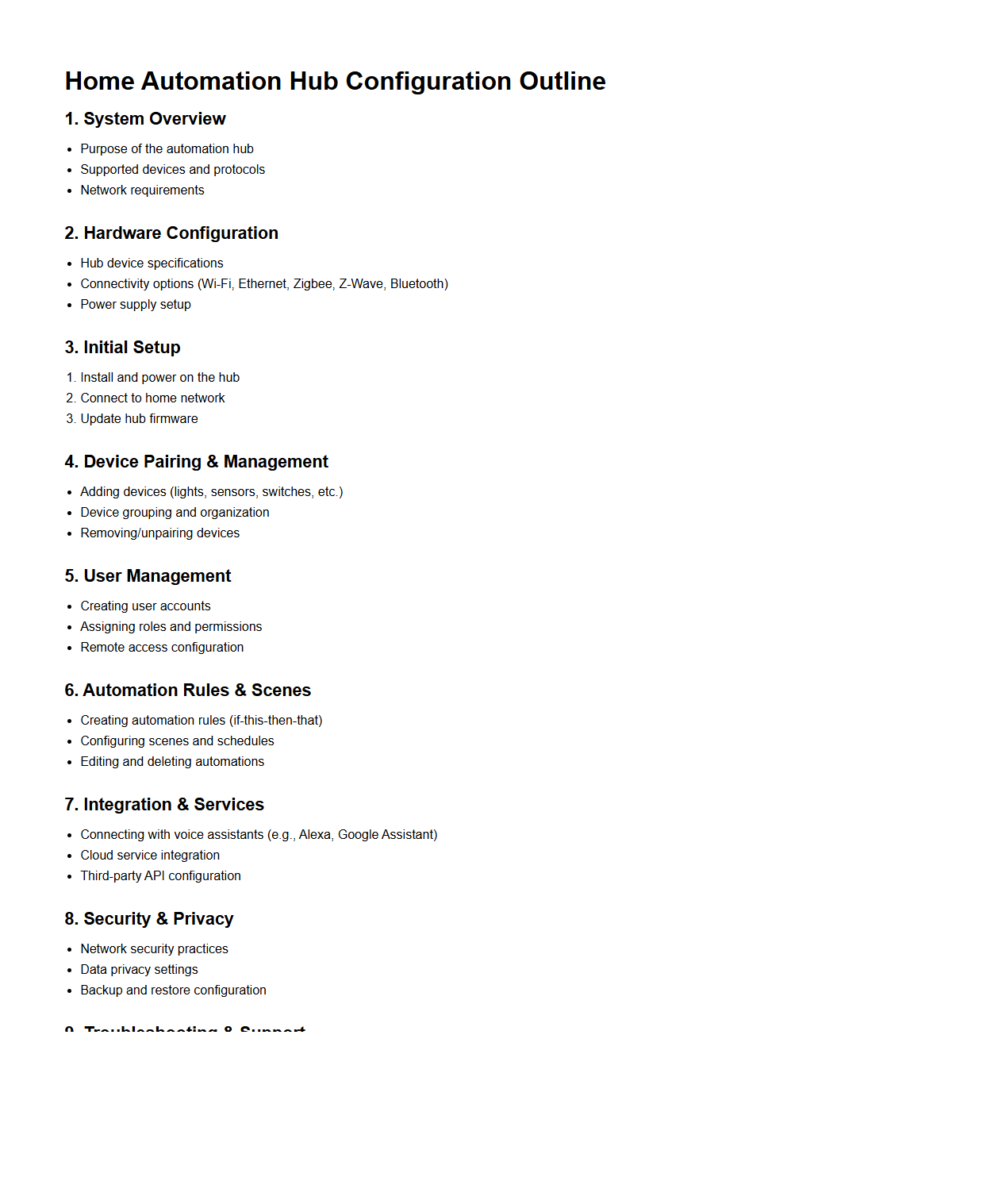 Home Automation Hub Configuration Outline