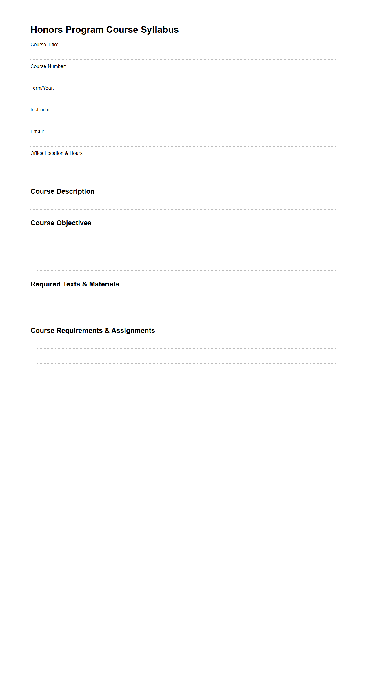 Honors Program Course Syllabus Format