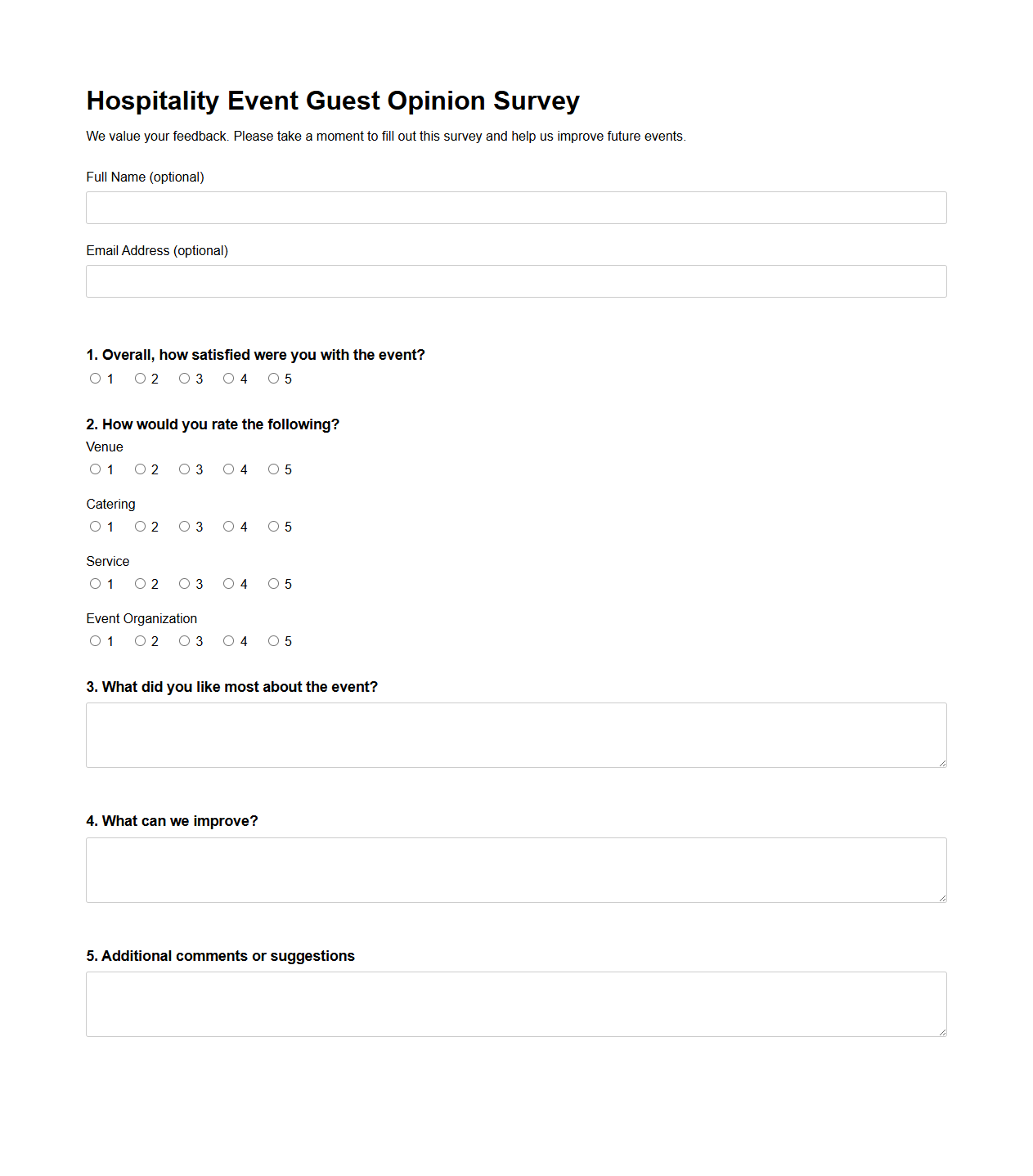 Hospitality Event Guest Opinion Survey