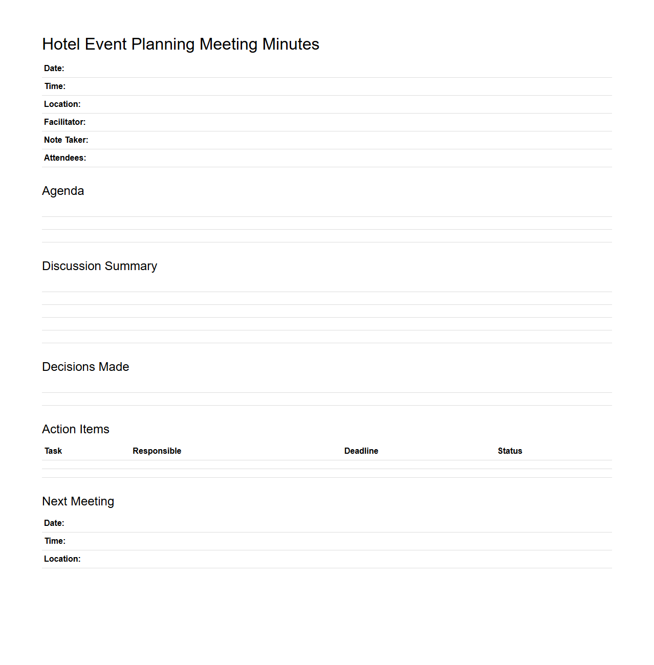 Hotel Event Planning Meeting Minutes Format