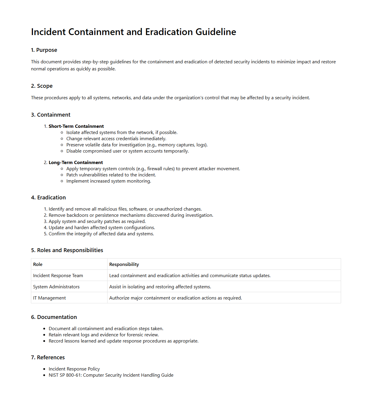 Incident Containment and Eradication Guideline
