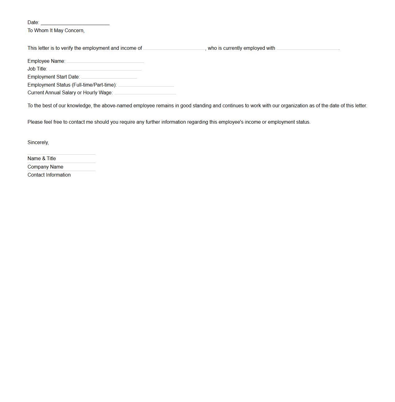 Income Verification Letter for Mortgage Approval