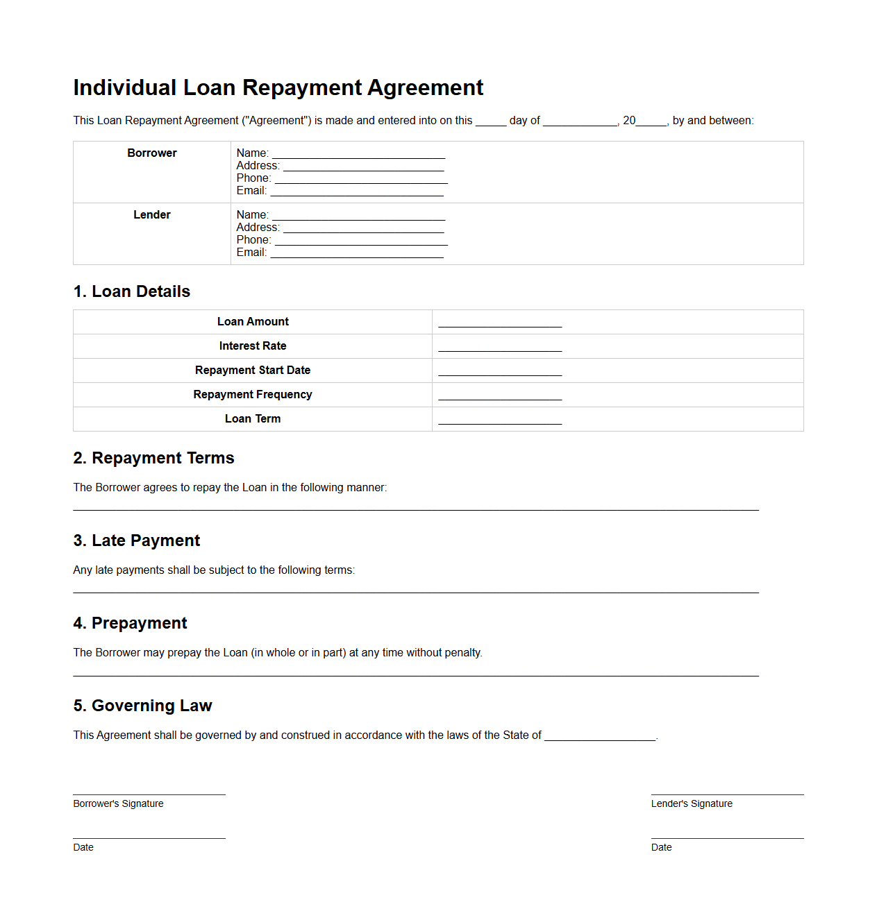 Individual Loan Repayment Agreement Format