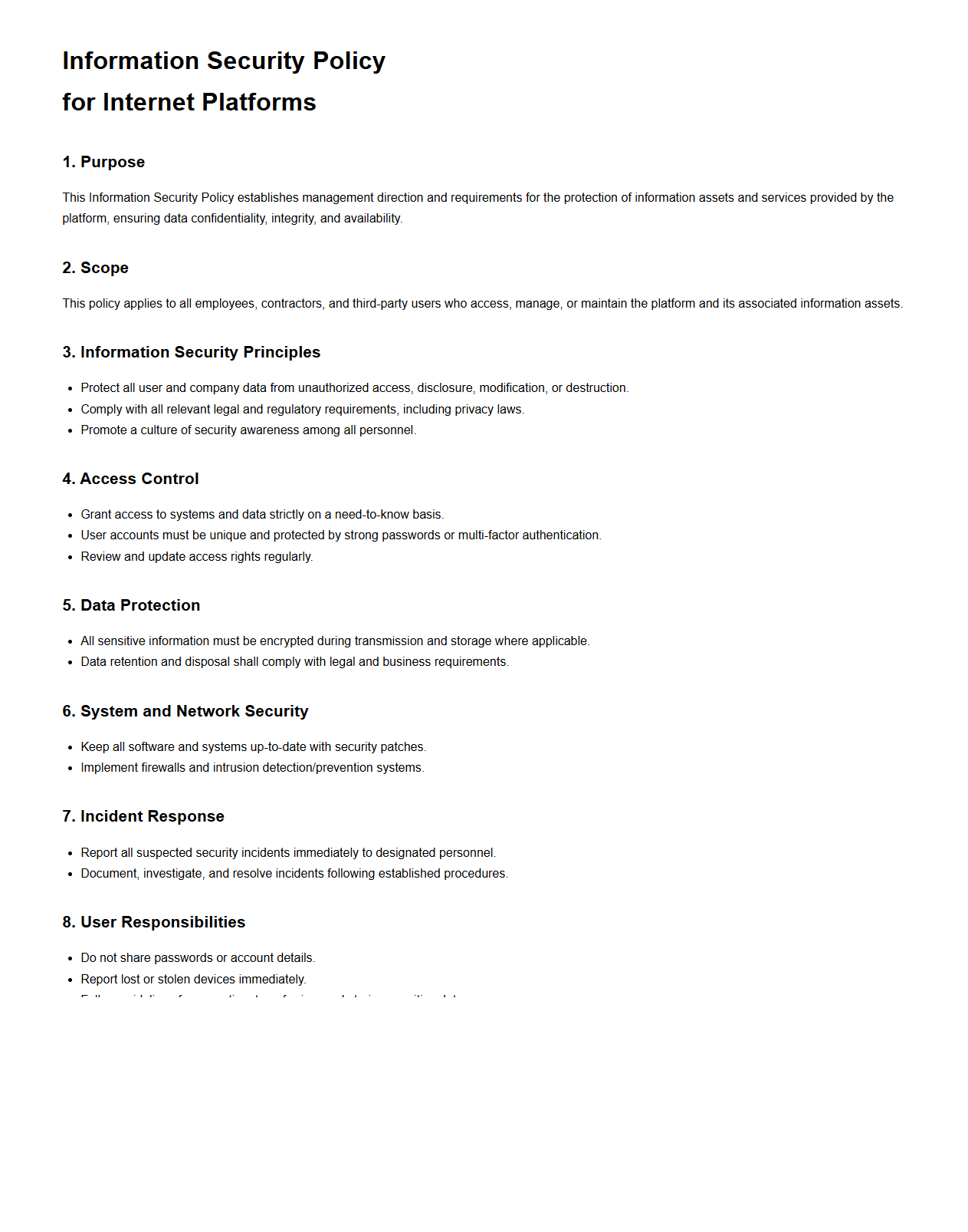 Information Security Policy Sample for Internet Platforms