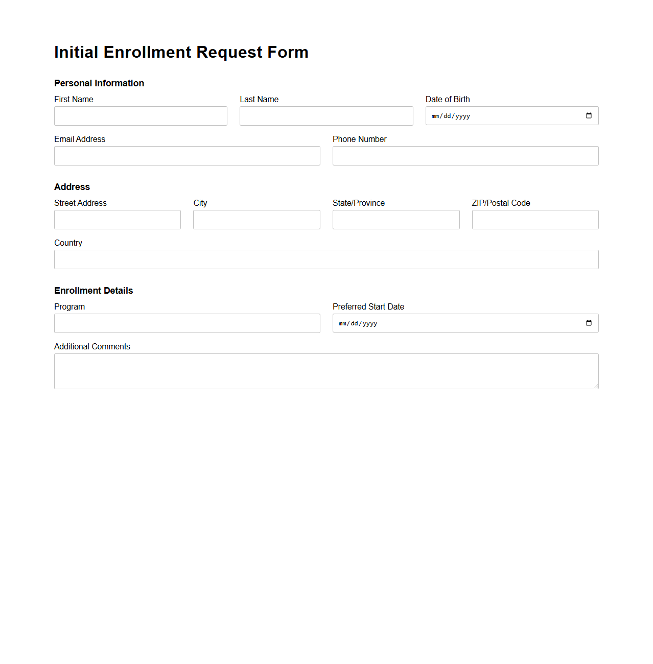 Initial Enrollment Request Form