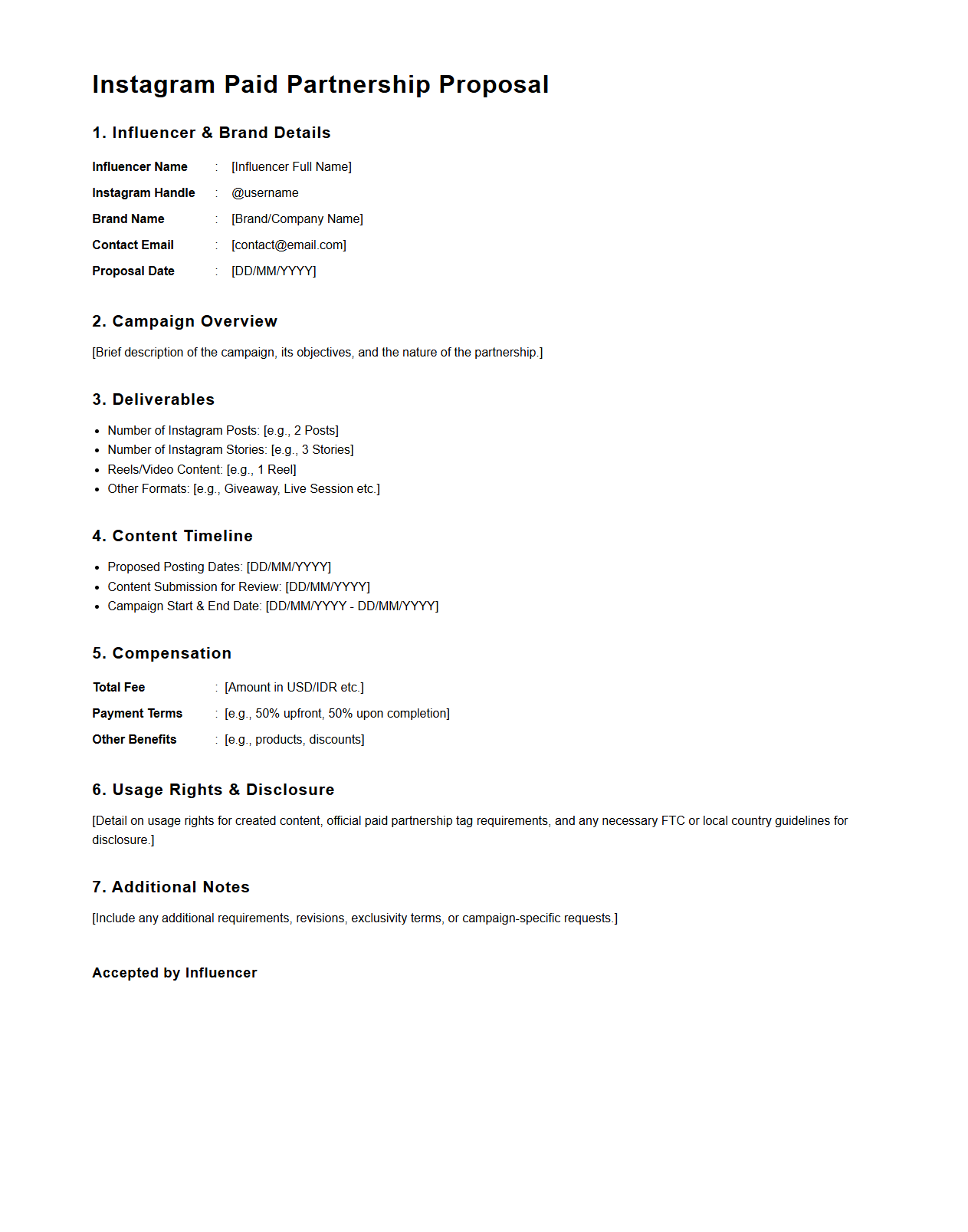 Instagram Paid Partnership Proposal Format