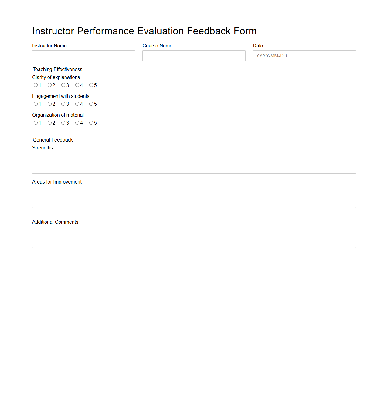 Instructor Performance Evaluation Feedback Form