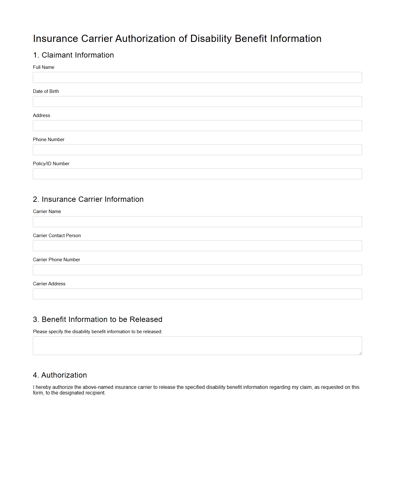 Insurance Carrier Authorization of Disability Benefit Information