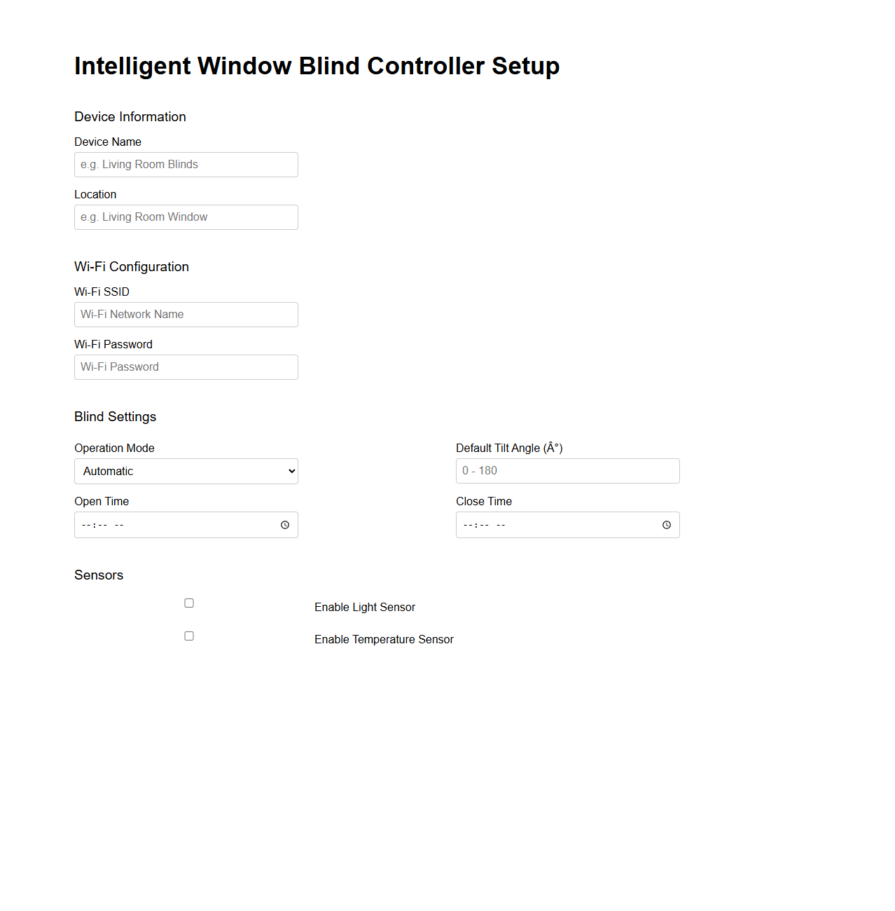 Intelligent Window Blind Controller Setup Sample