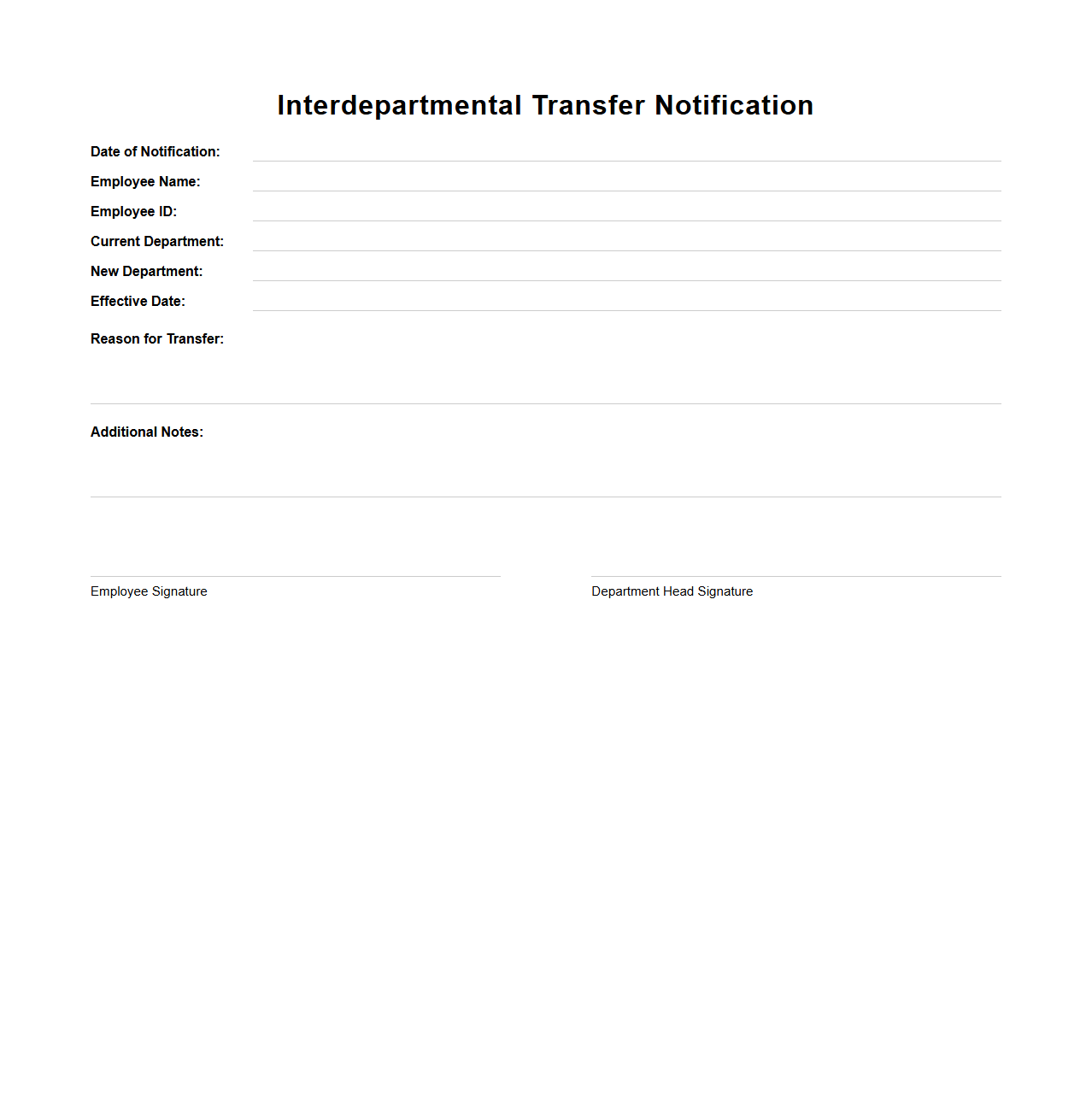 Interdepartmental Transfer Notification Sample