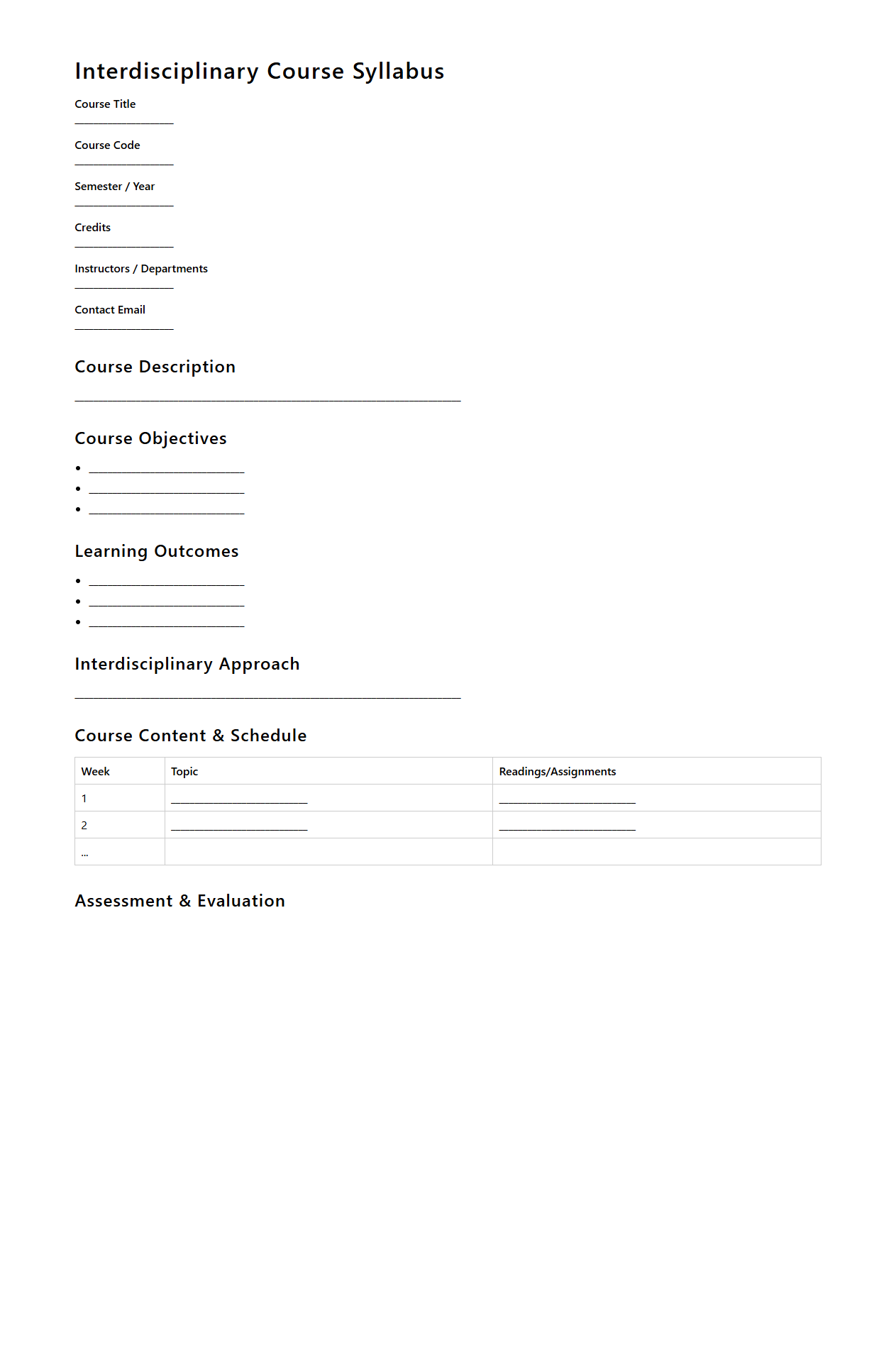 Interdisciplinary Course Syllabus Pattern