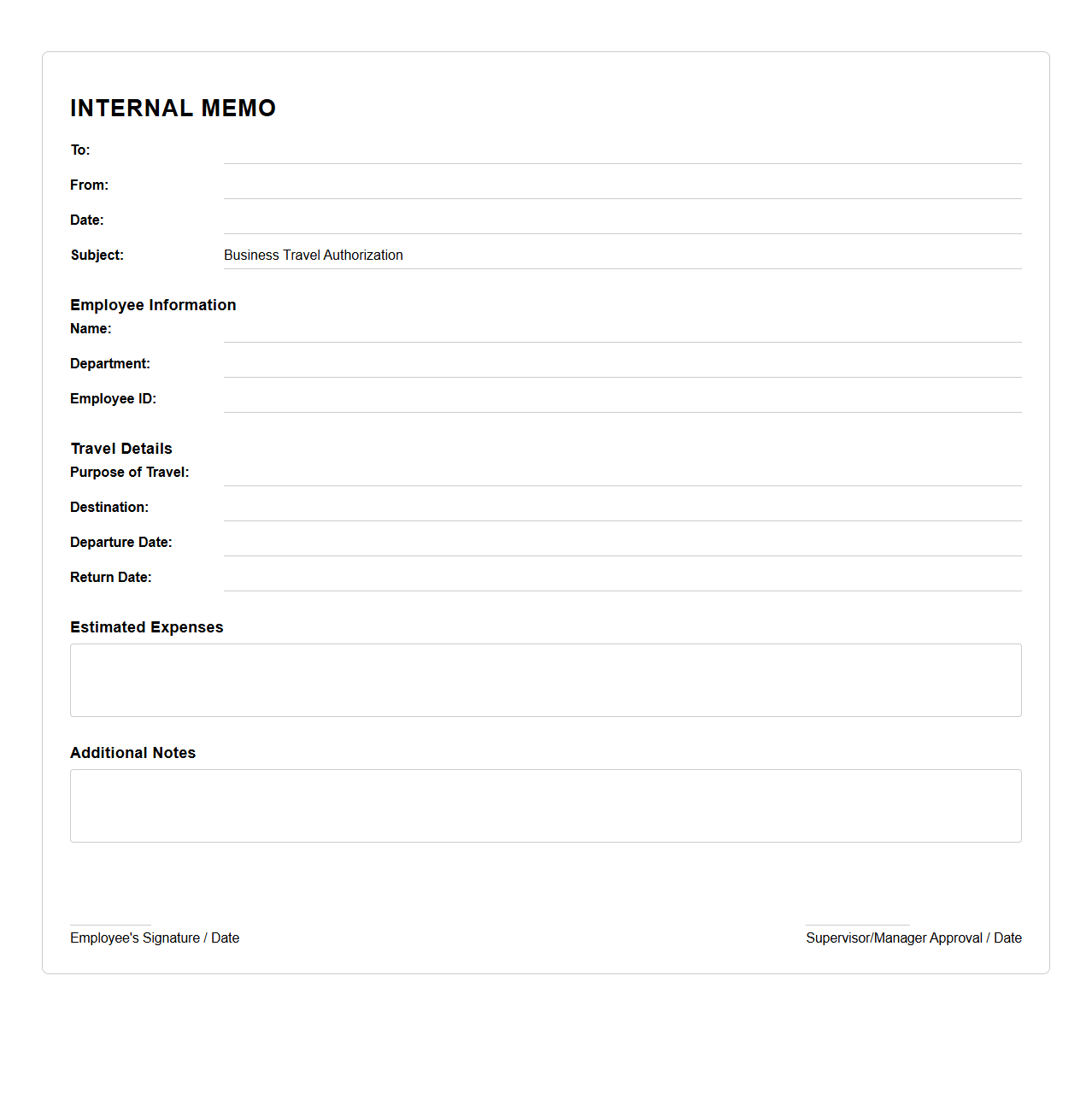 Internal Memo Template for Business Travel Authorization