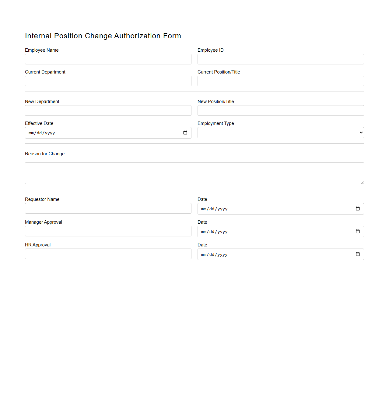 Internal Position Change Authorization Form