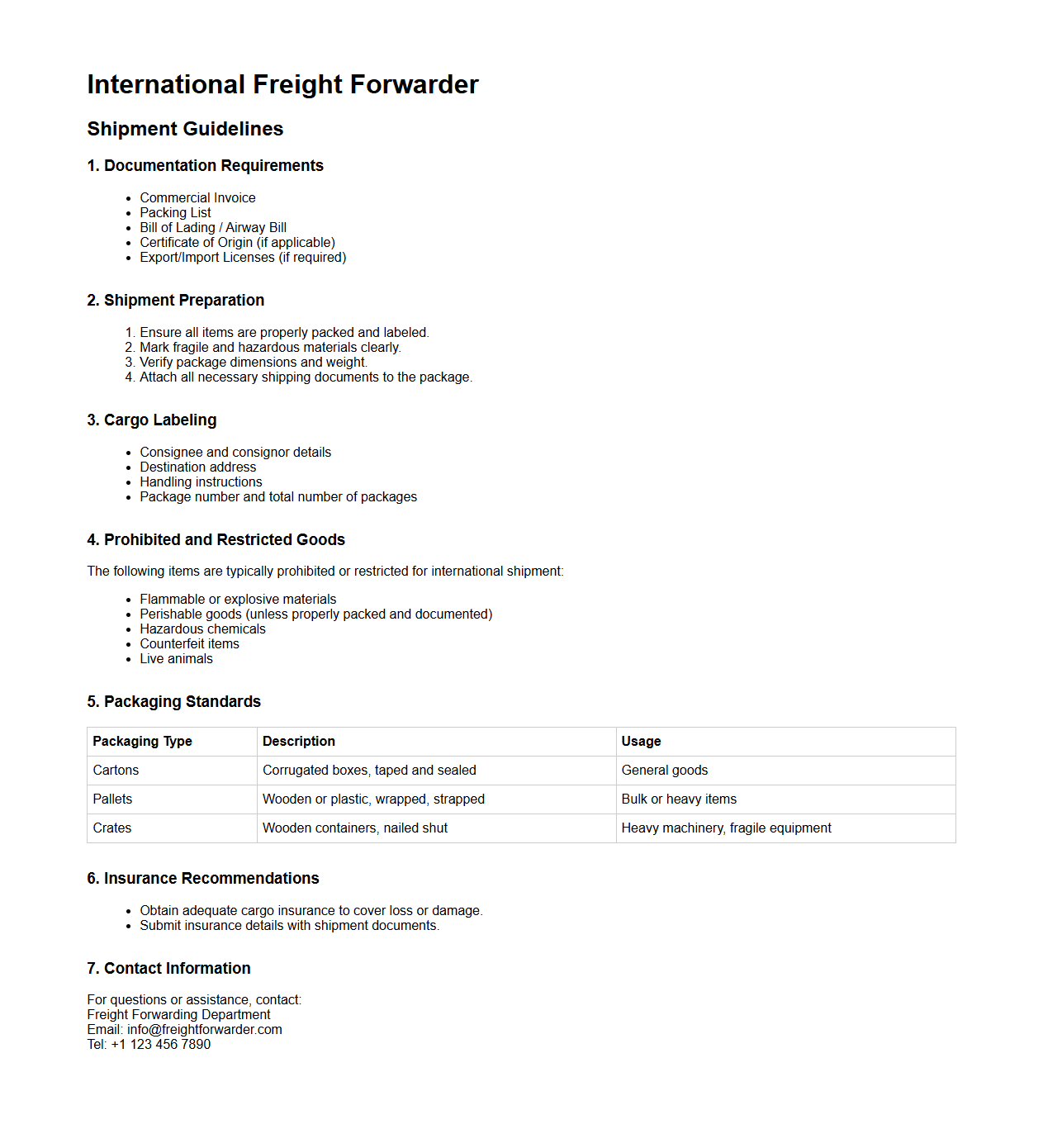 International Freight Forwarder Shipment Guidelines