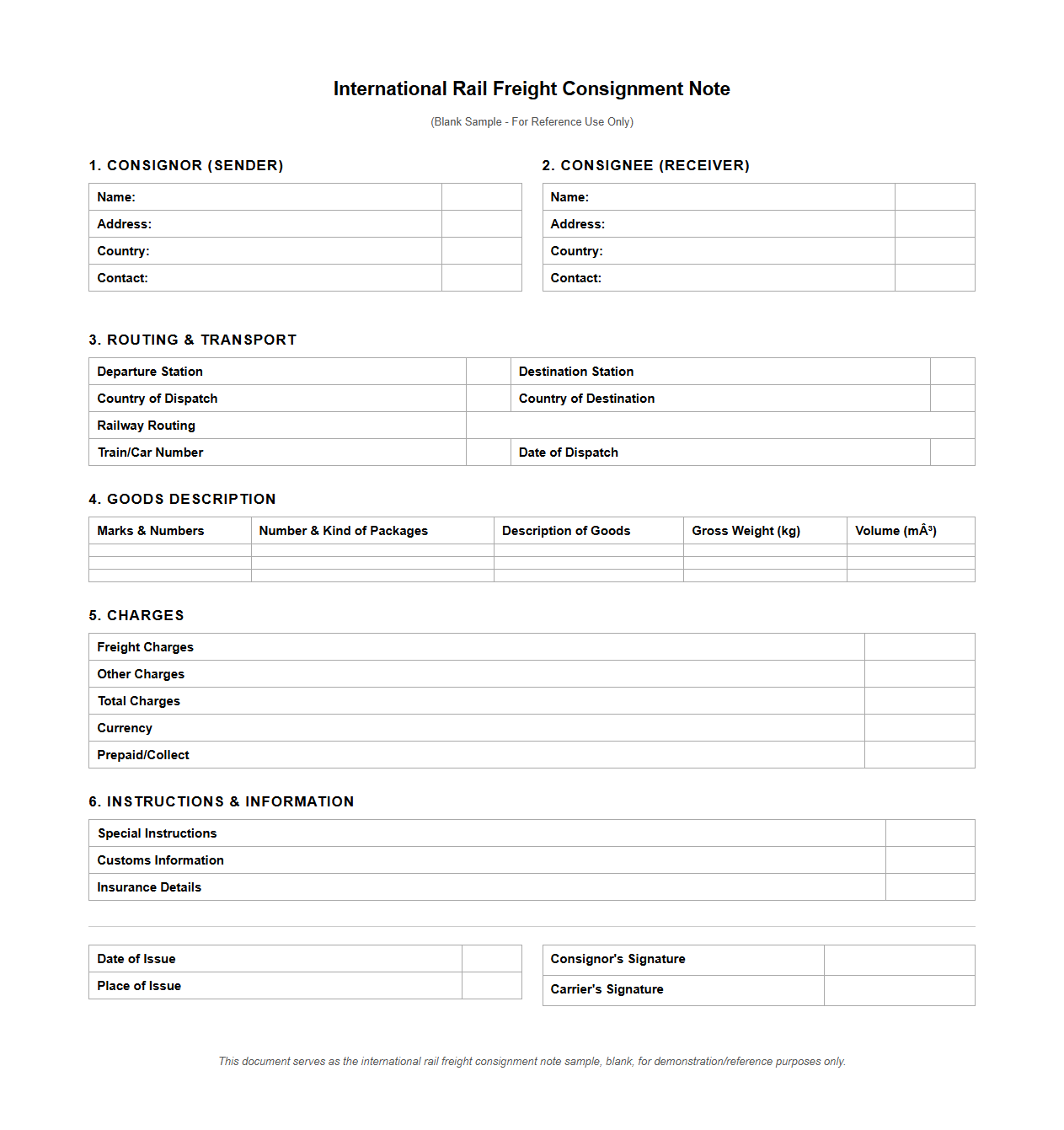 International Rail Freight Consignment Note Format