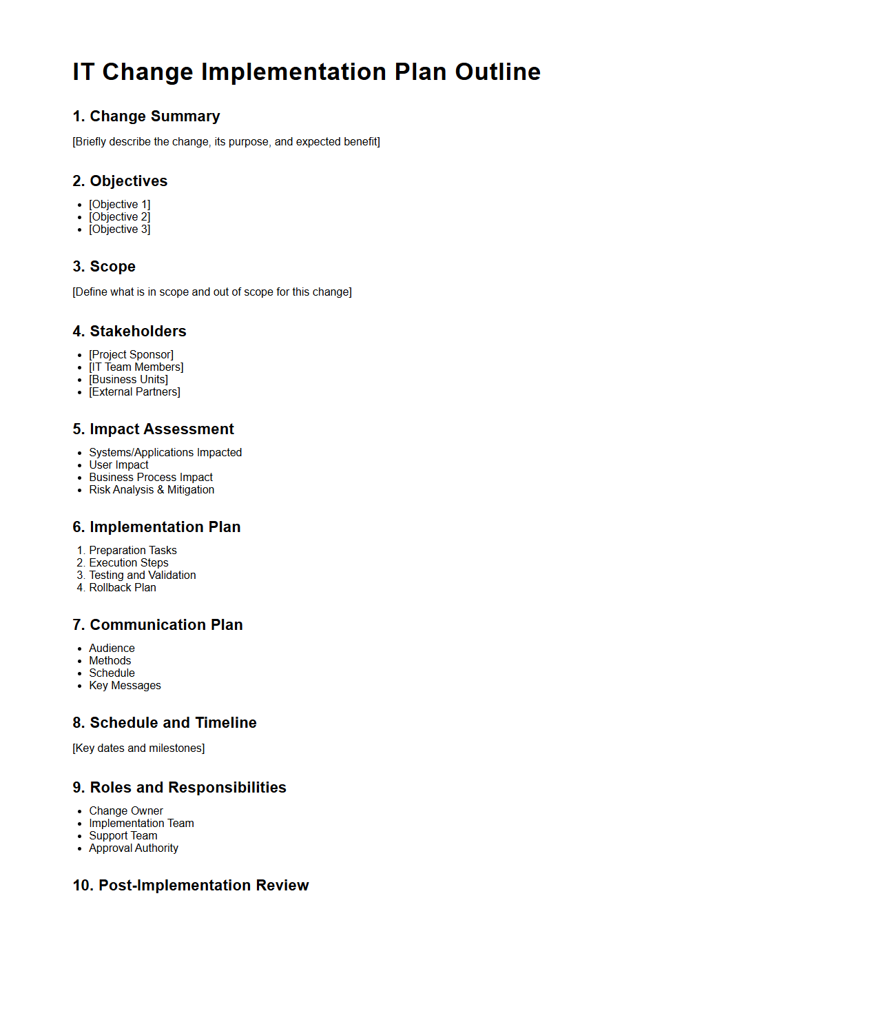 IT Change Implementation Plan Outline