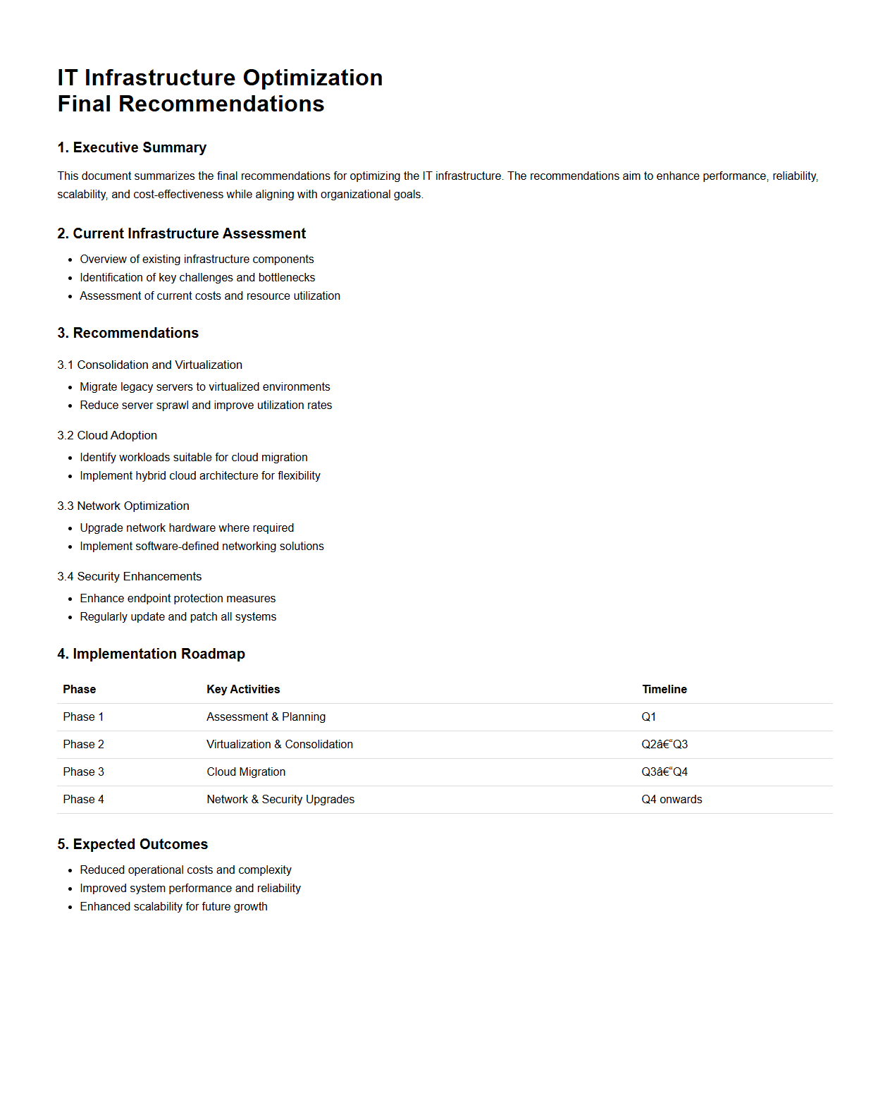 IT Infrastructure Optimization Final Recommendations