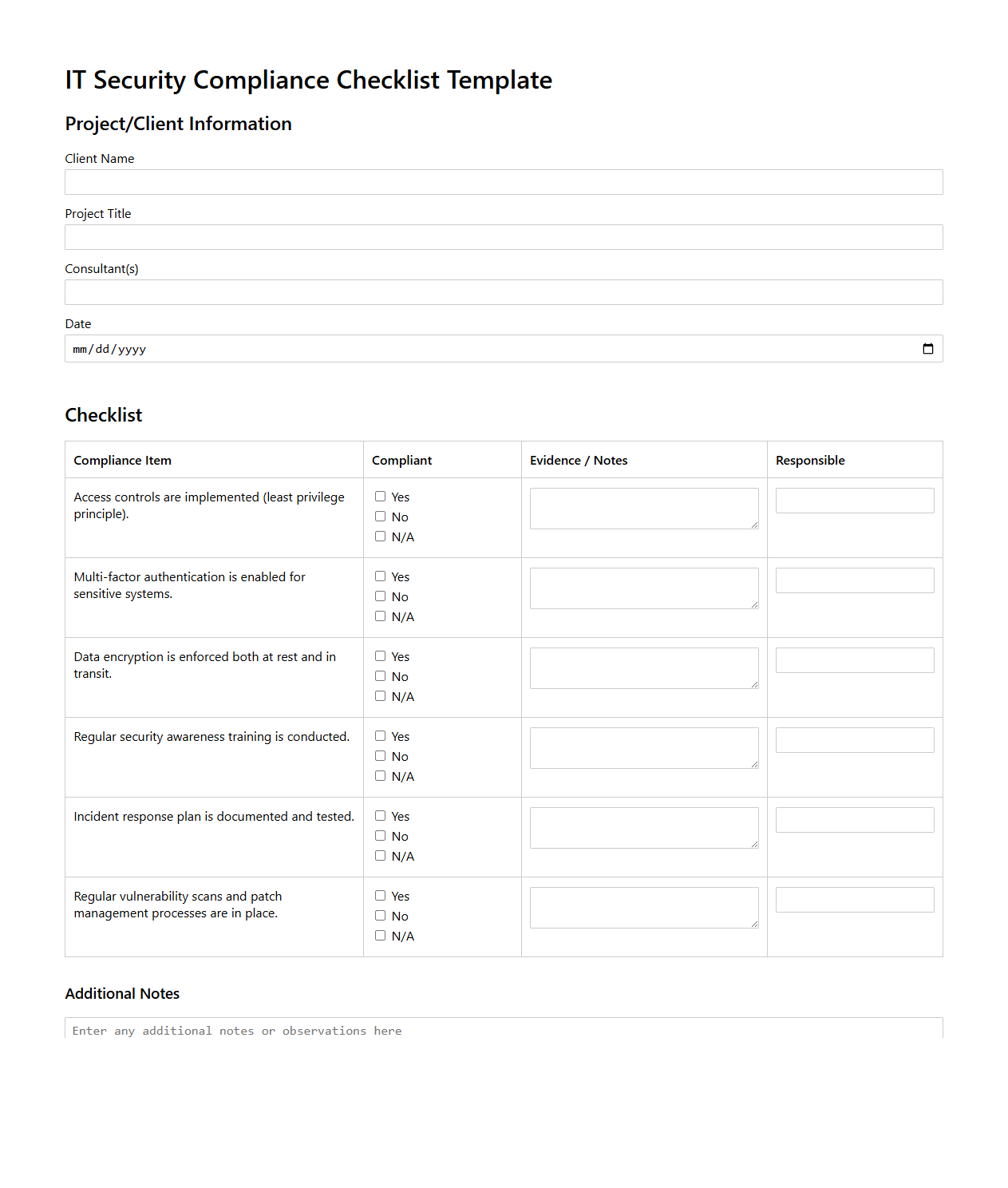IT Security Compliance Checklist Template for Consulting Firms