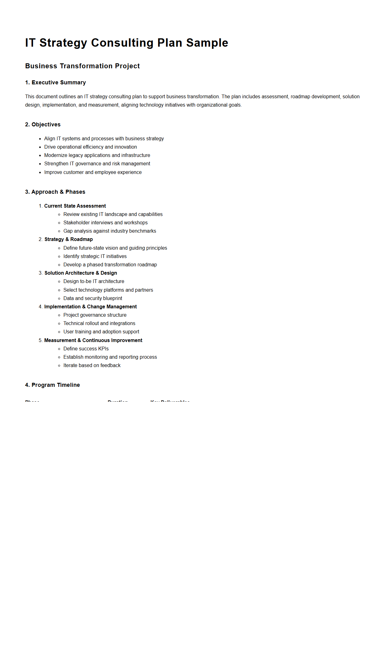 IT Strategy Consulting Plan Sample for Business Transformation