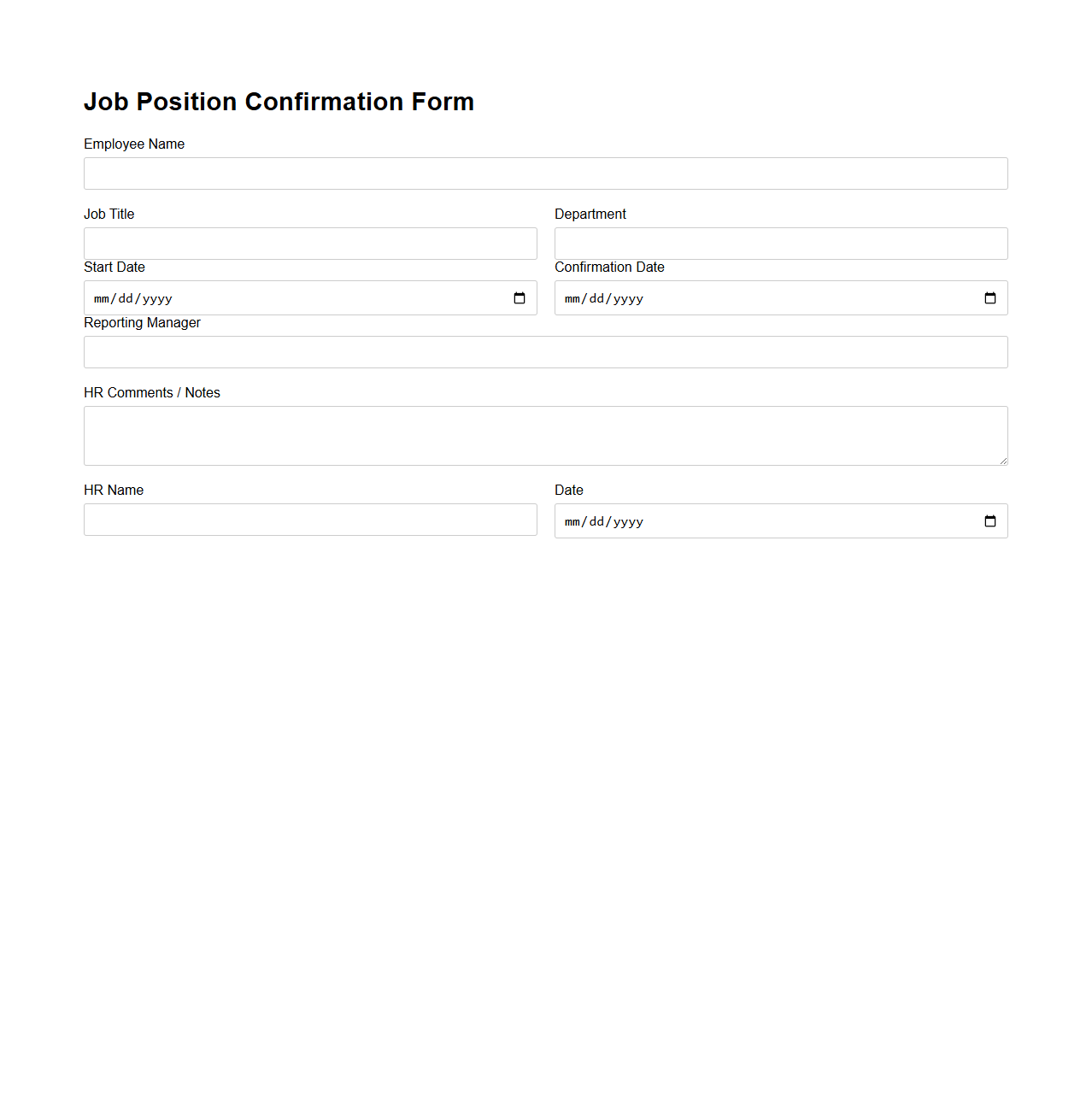 Job Position Confirmation Form