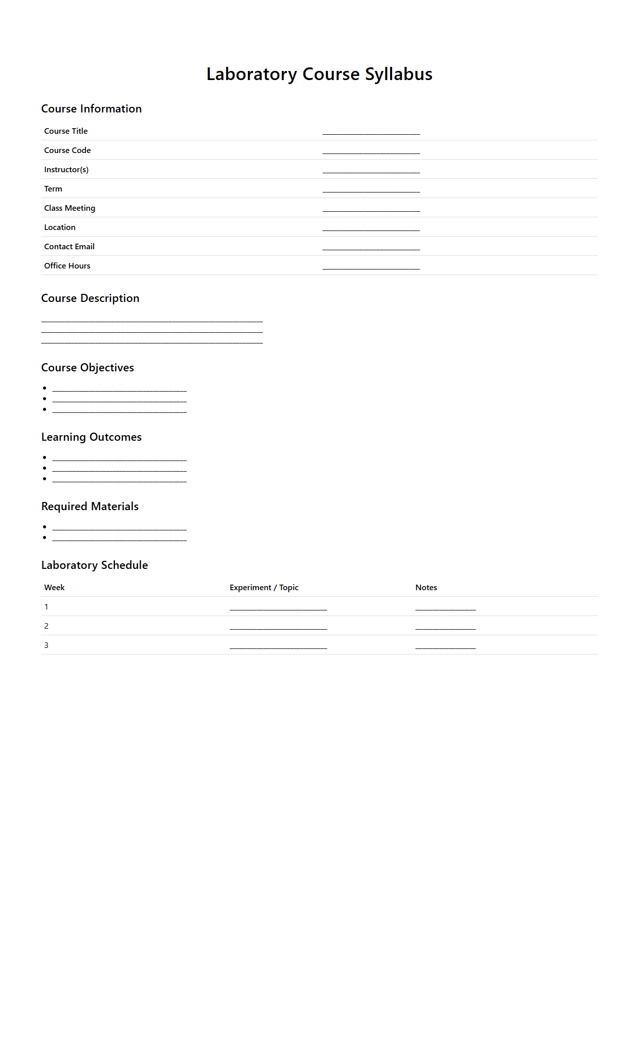 Laboratory Course Syllabus Document Example