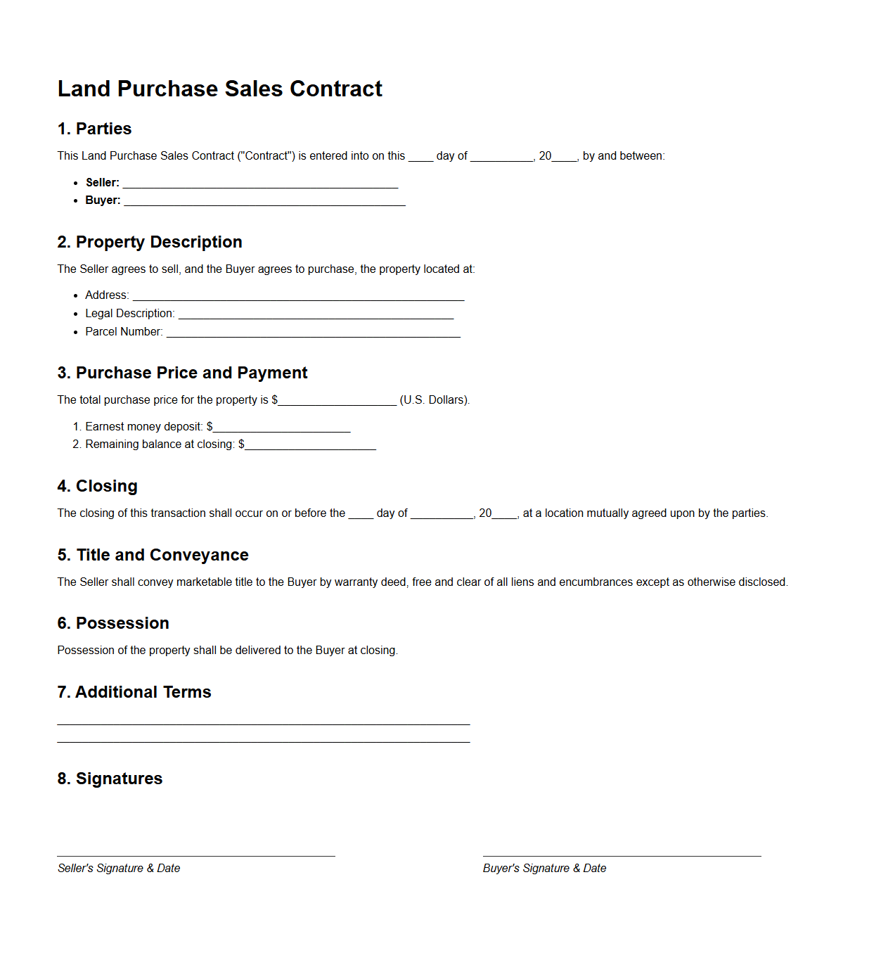 Land Purchase Sales Contract Example