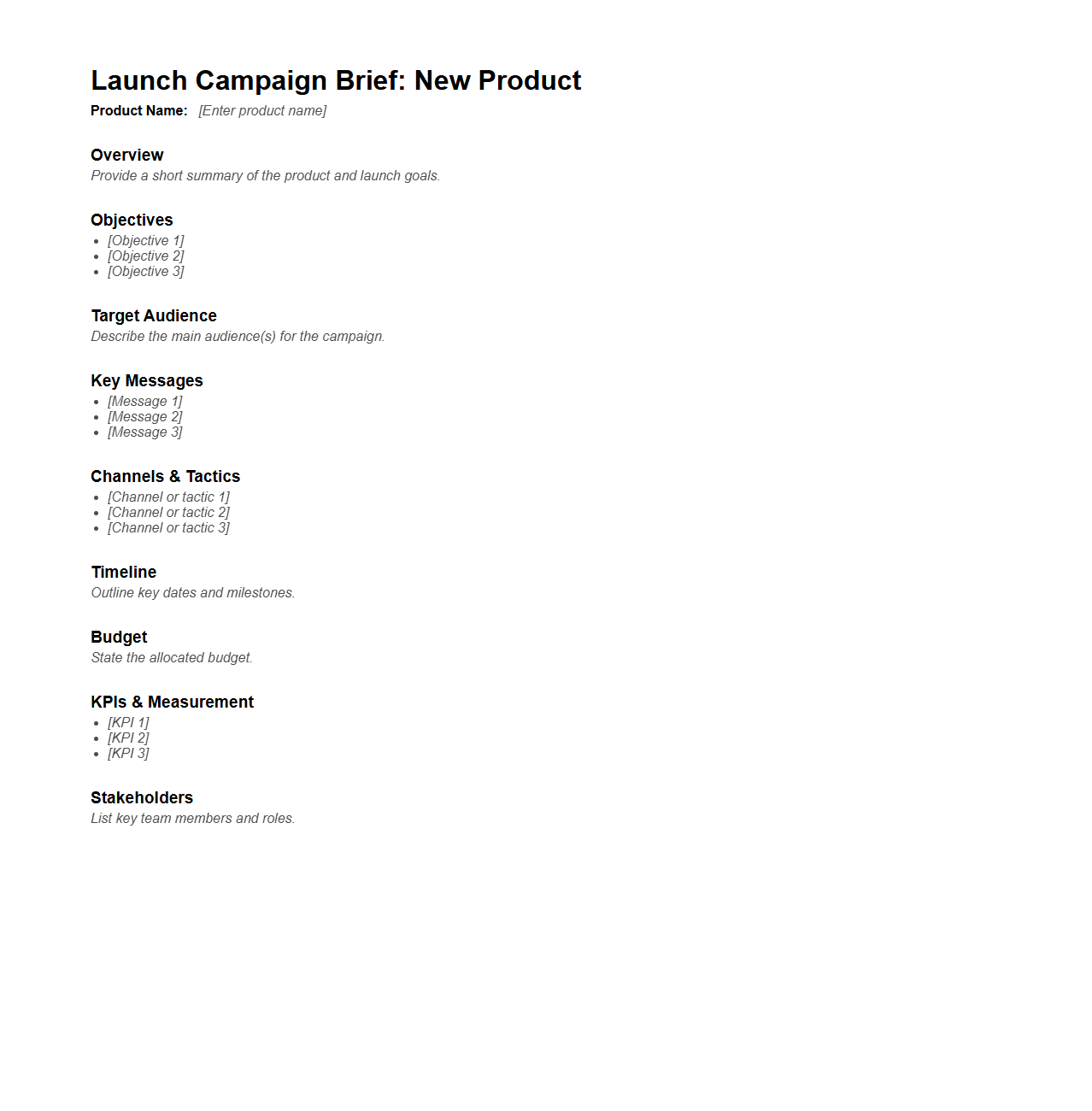 Launch Campaign Brief for New Product