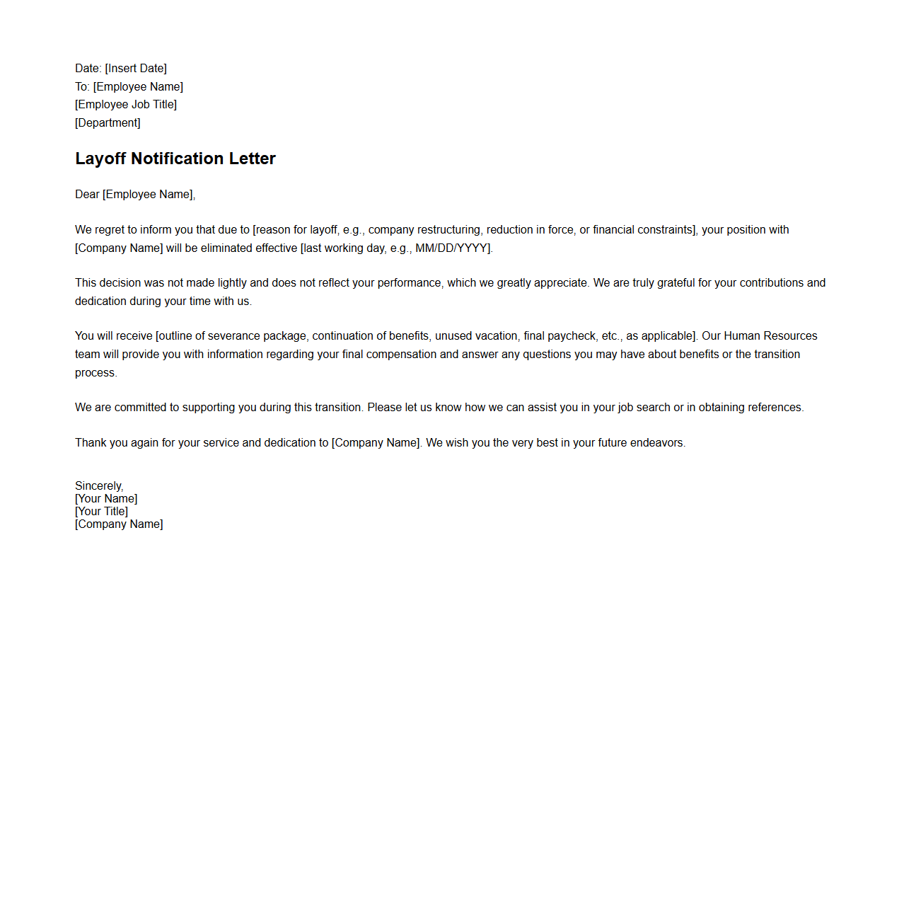 Layoff Notification Letter Example