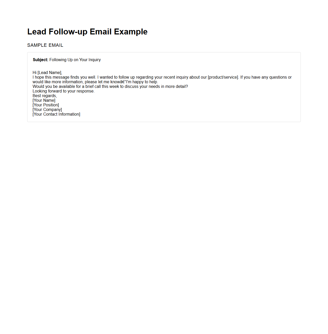 Lead Follow-up Email Example