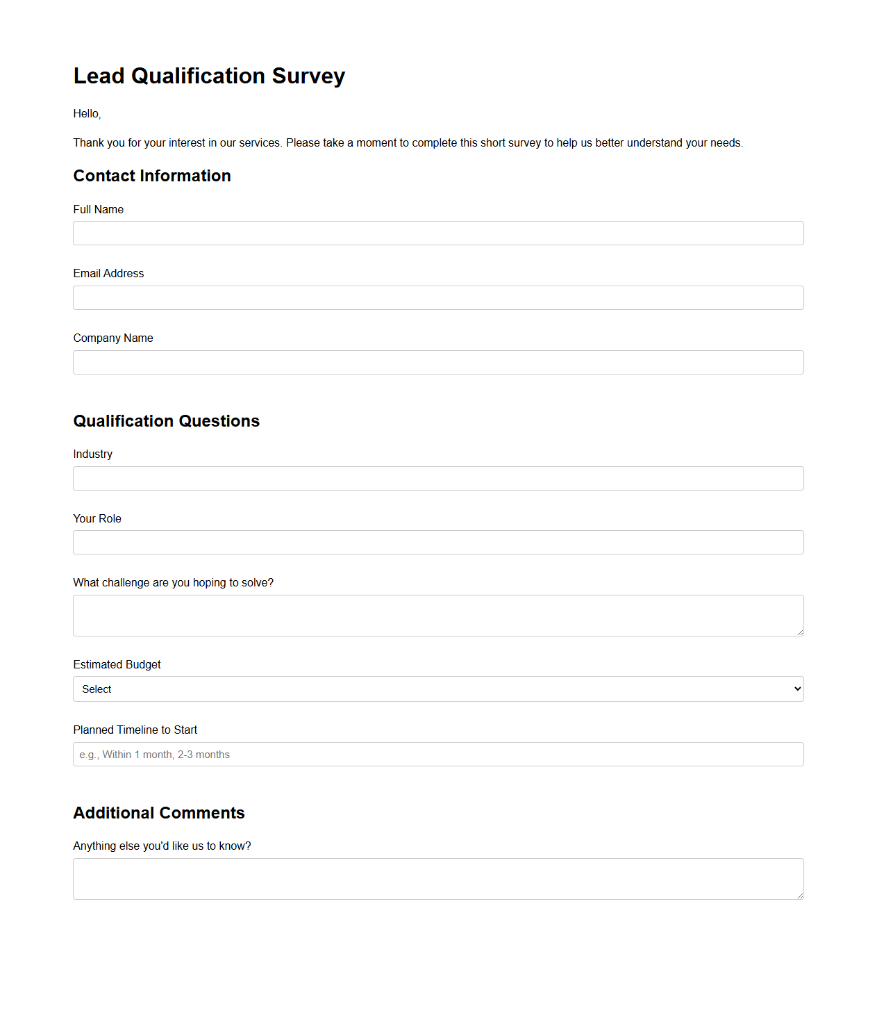 Lead Qualification Survey Email Template