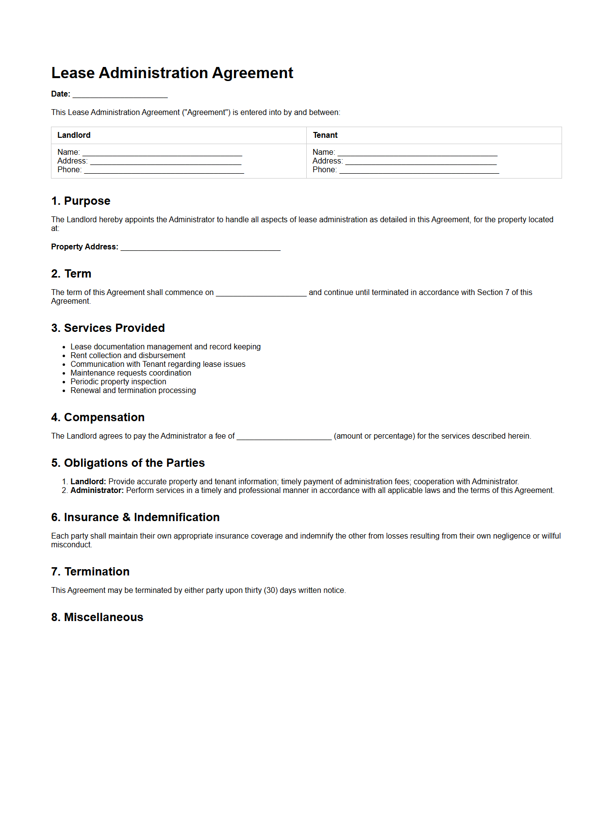 Lease Administration Agreement Example