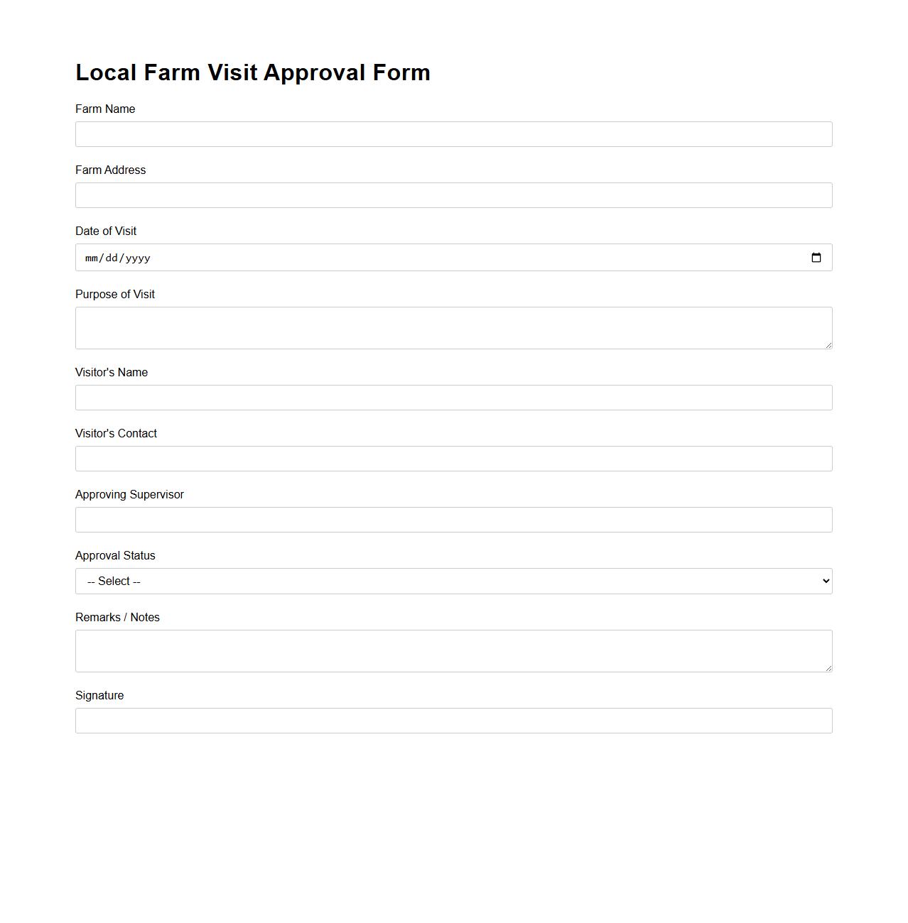 Local Farm Visit Approval Form Template