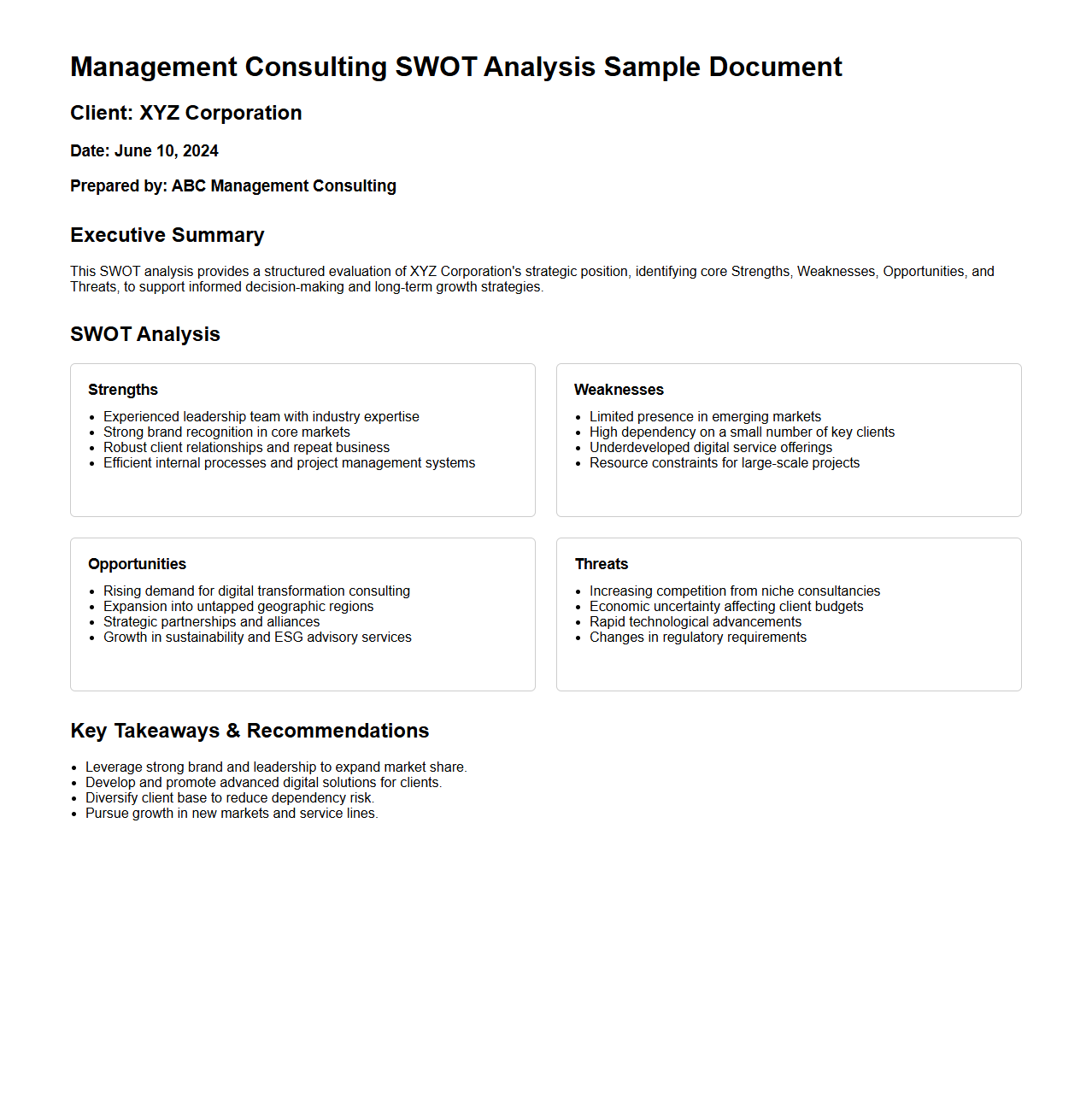 Management Consulting SWOT Analysis Sample Document