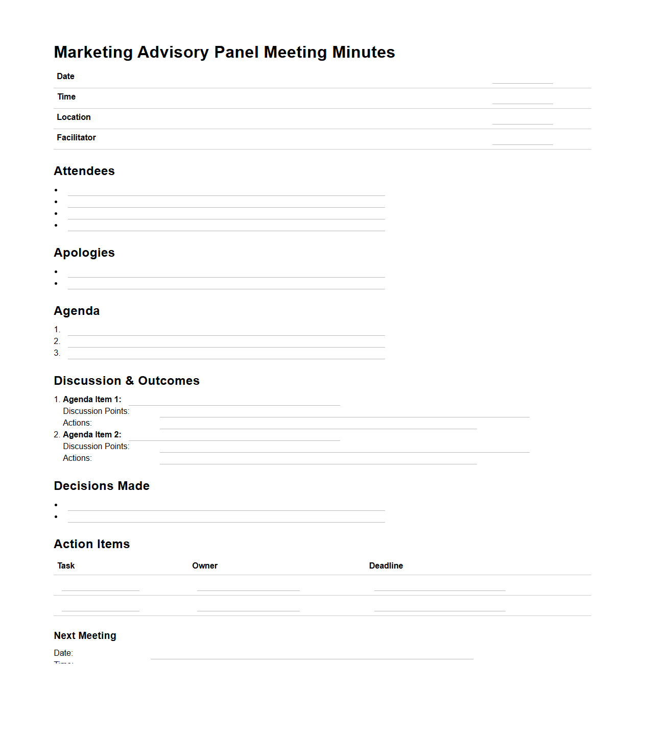 Marketing Advisory Panel Meeting Minutes Template