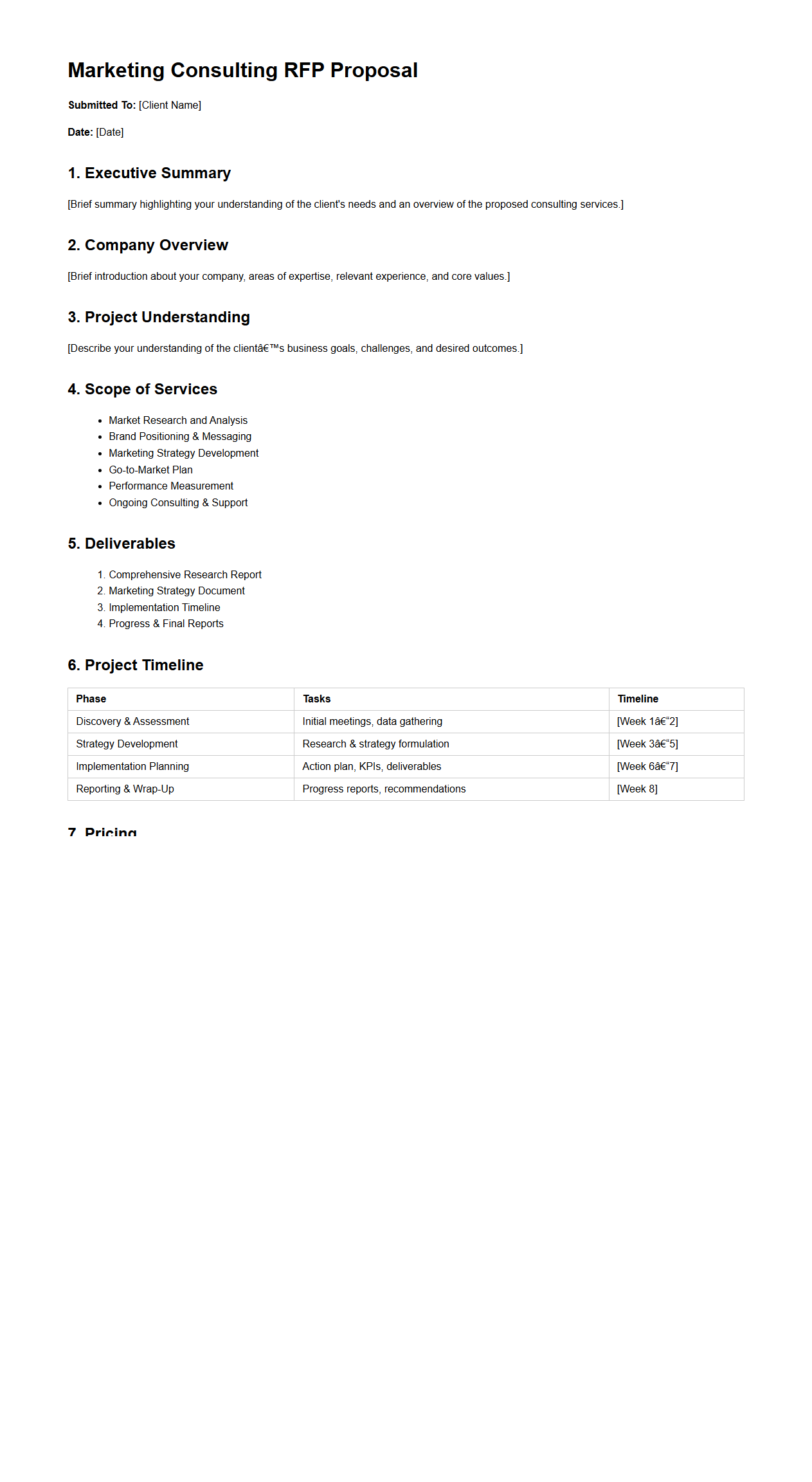 Marketing Consulting RFP Proposal Sample